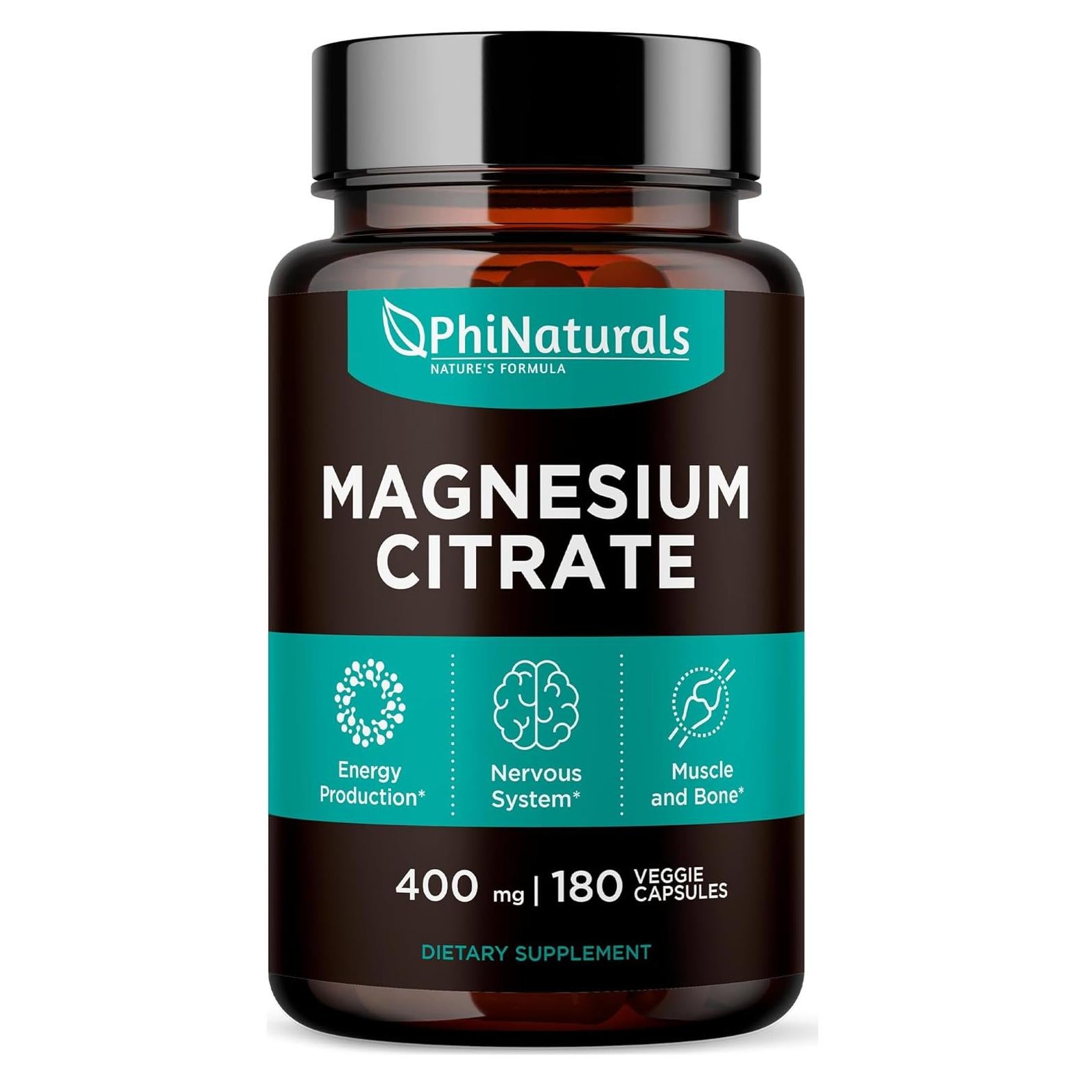 Cápsulas de Citrato de Magnesio 400mg - PhiNaturals - 180 Unidades