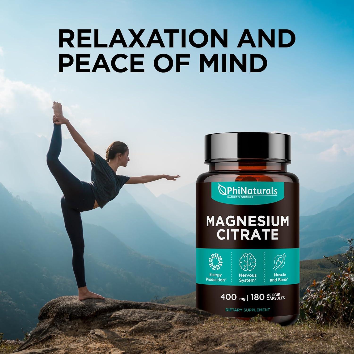 Cápsulas de Citrato de Magnesio 400mg - PhiNaturals - 180 Unidades