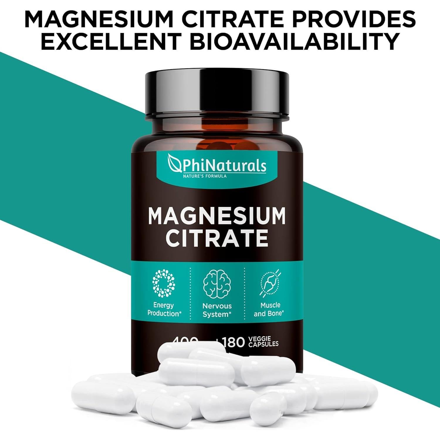 Cápsulas de Citrato de Magnesio 400mg - PhiNaturals - 180 Unidades