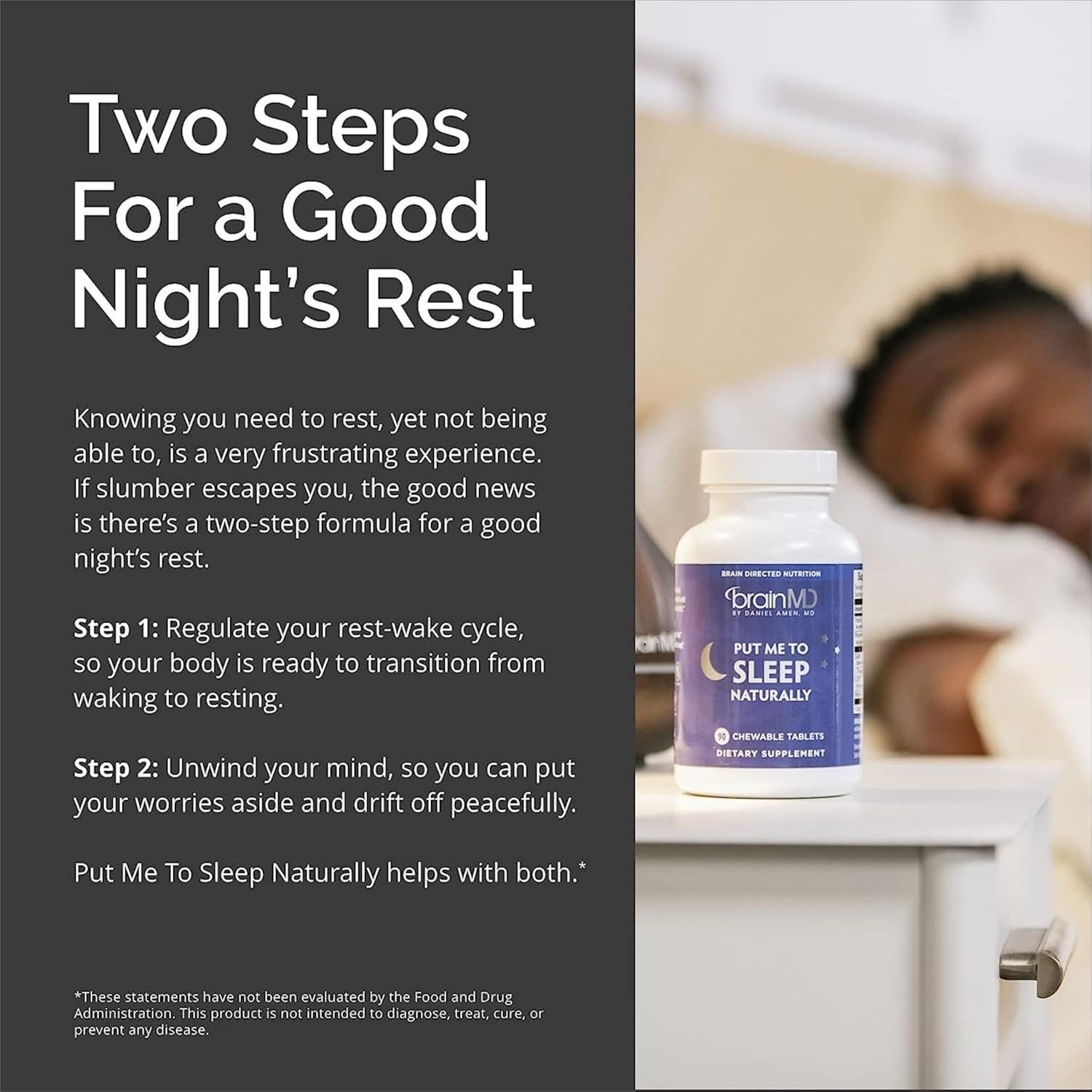 Suplemento para Dormir BrainMD - 90 Tabletas Masticables con Melatonina, GABA y Magnesio