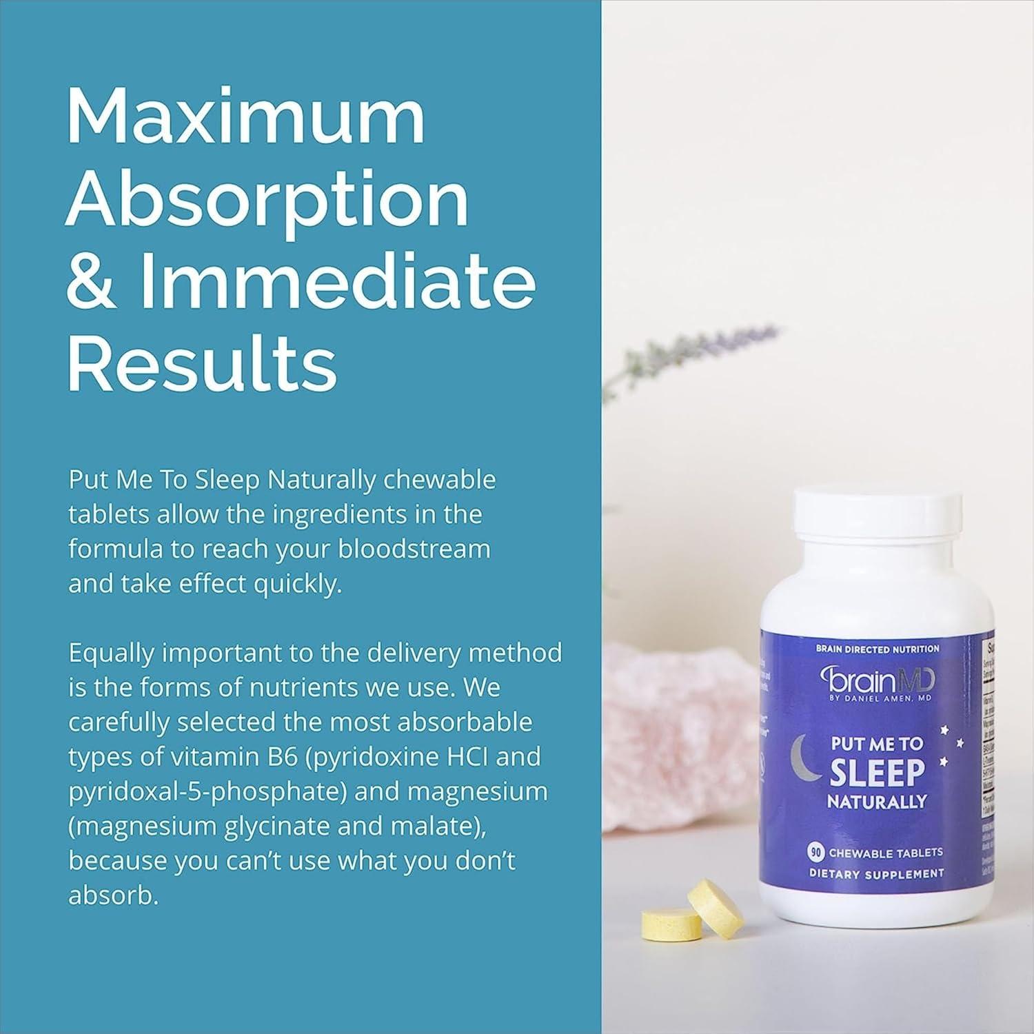 Suplemento para Dormir BrainMD - 90 Tabletas Masticables con Melatonina, GABA y Magnesio