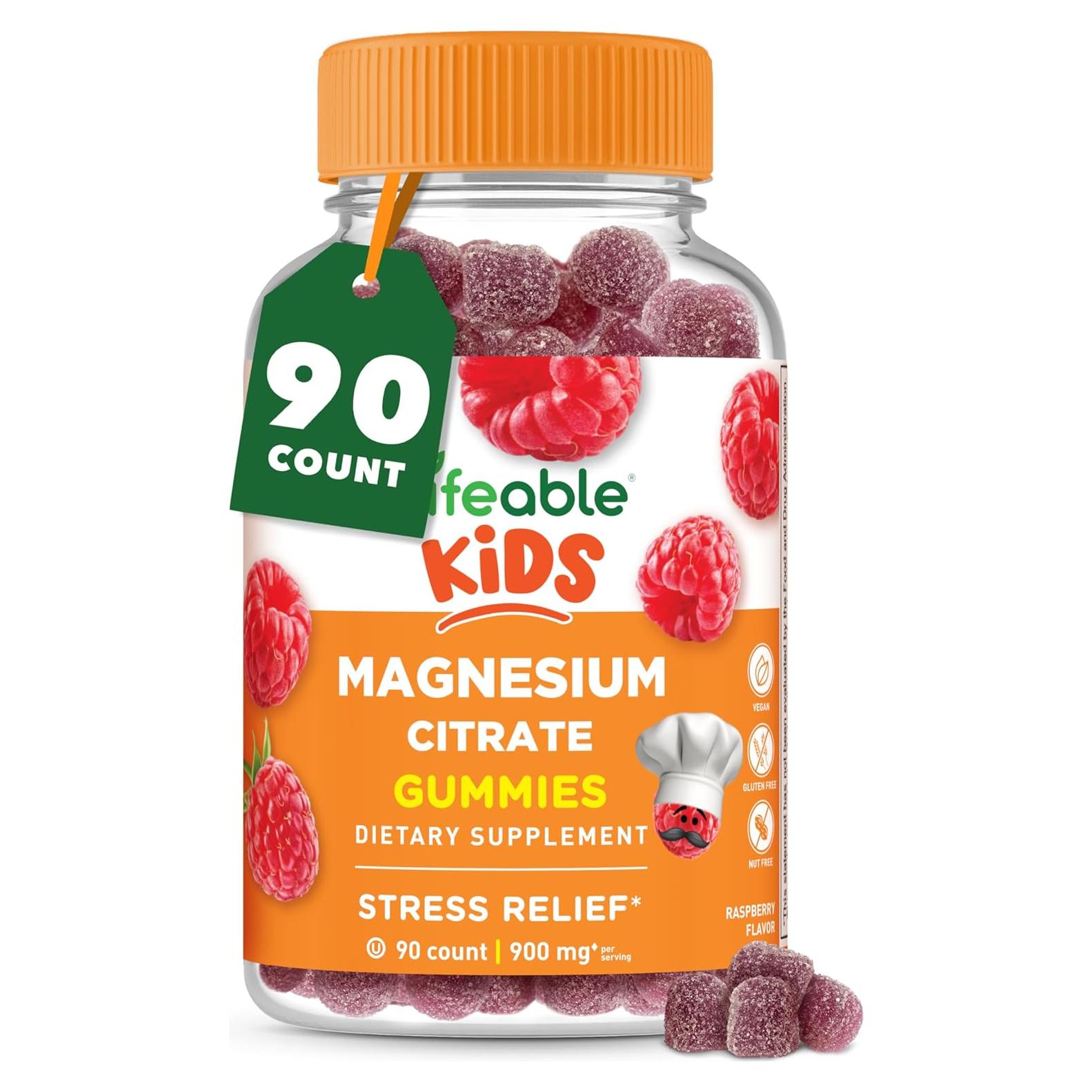 Gomitas de Magnesio Lifeable para Niños 900mg Sabor Frambuesa