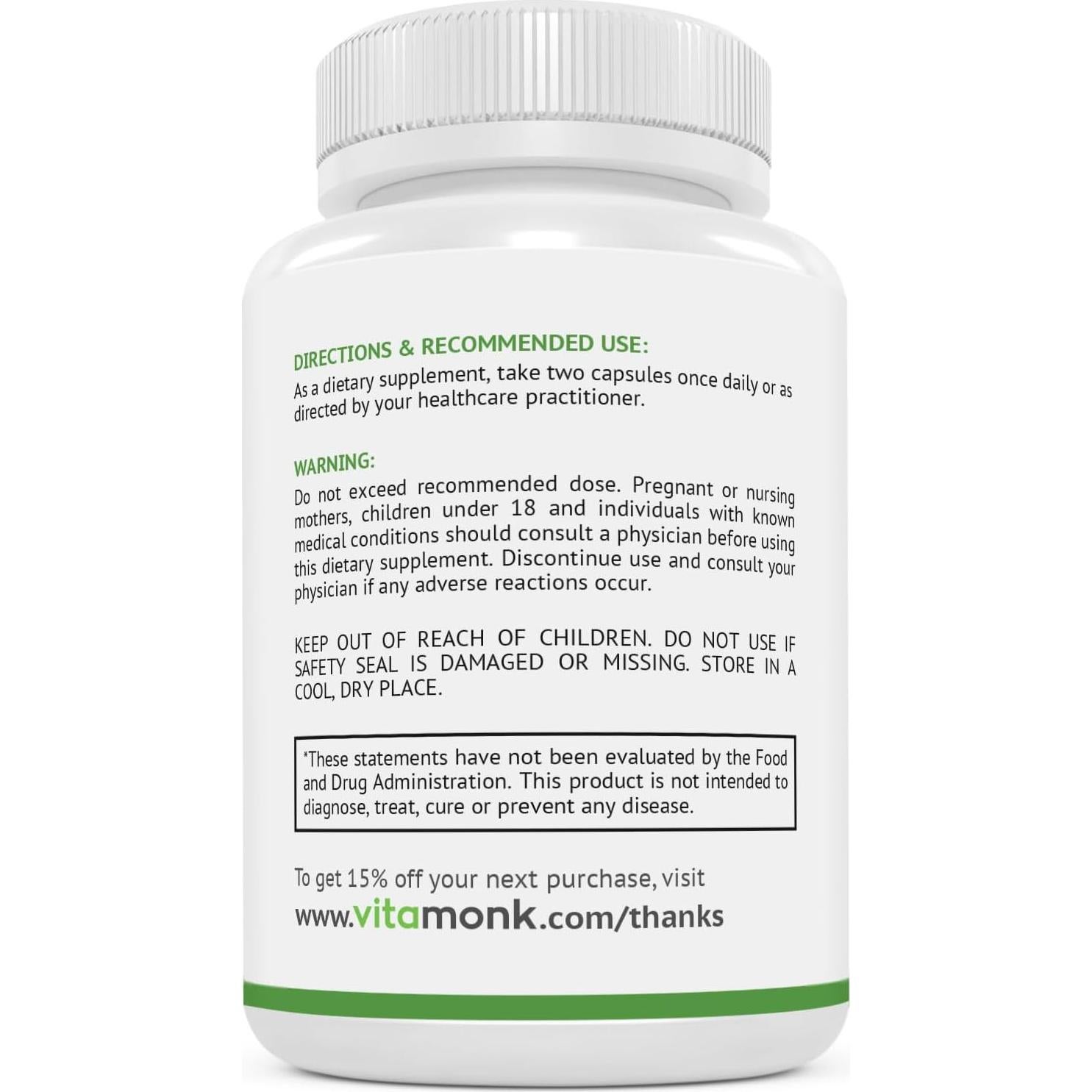 Suplemento Natural de Cortisol VitaMonk CortiTrax 60 Cápsulas