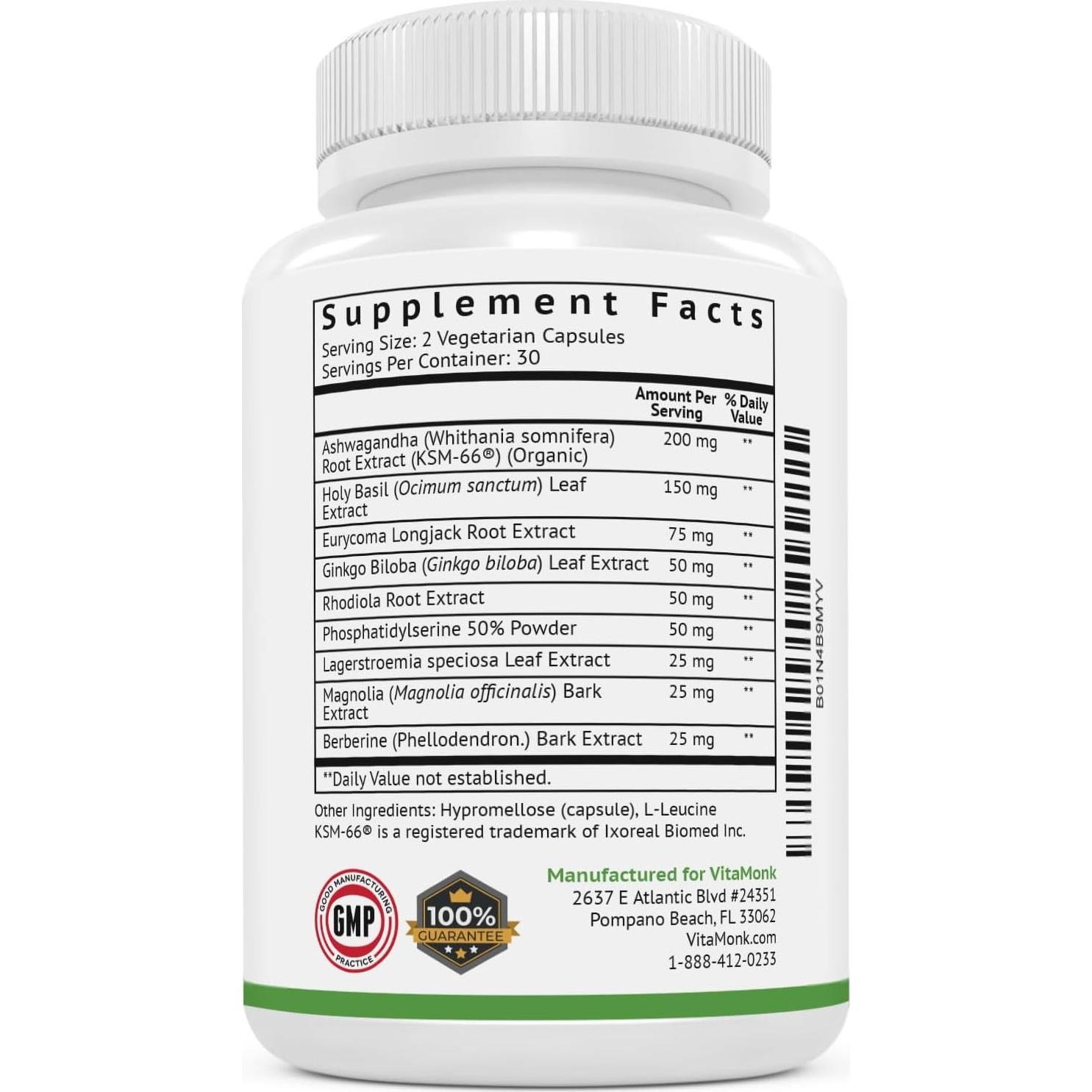 Suplemento Natural de Cortisol VitaMonk CortiTrax 60 Cápsulas
