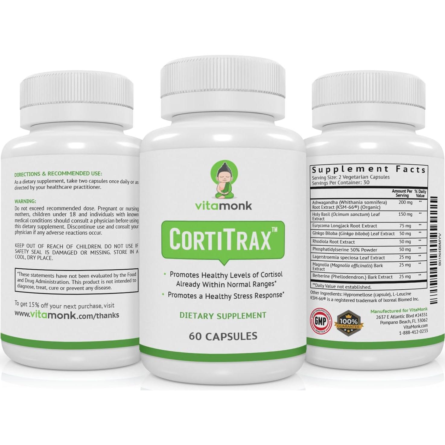 Suplemento Natural de Cortisol VitaMonk CortiTrax 60 Cápsulas