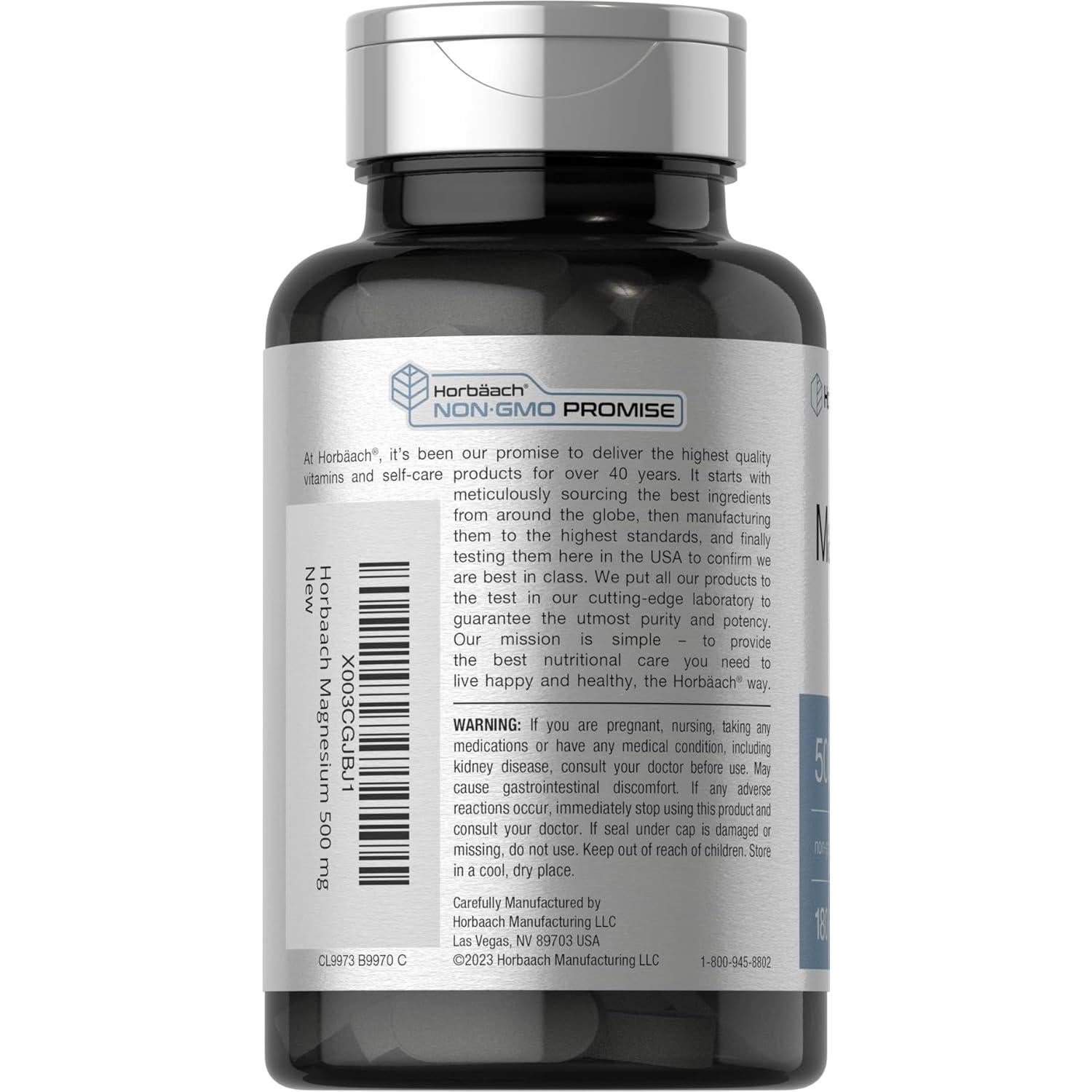 Suplemento de Magnesio 500mg Horbaach | 180 Tabletas Vegetarianas