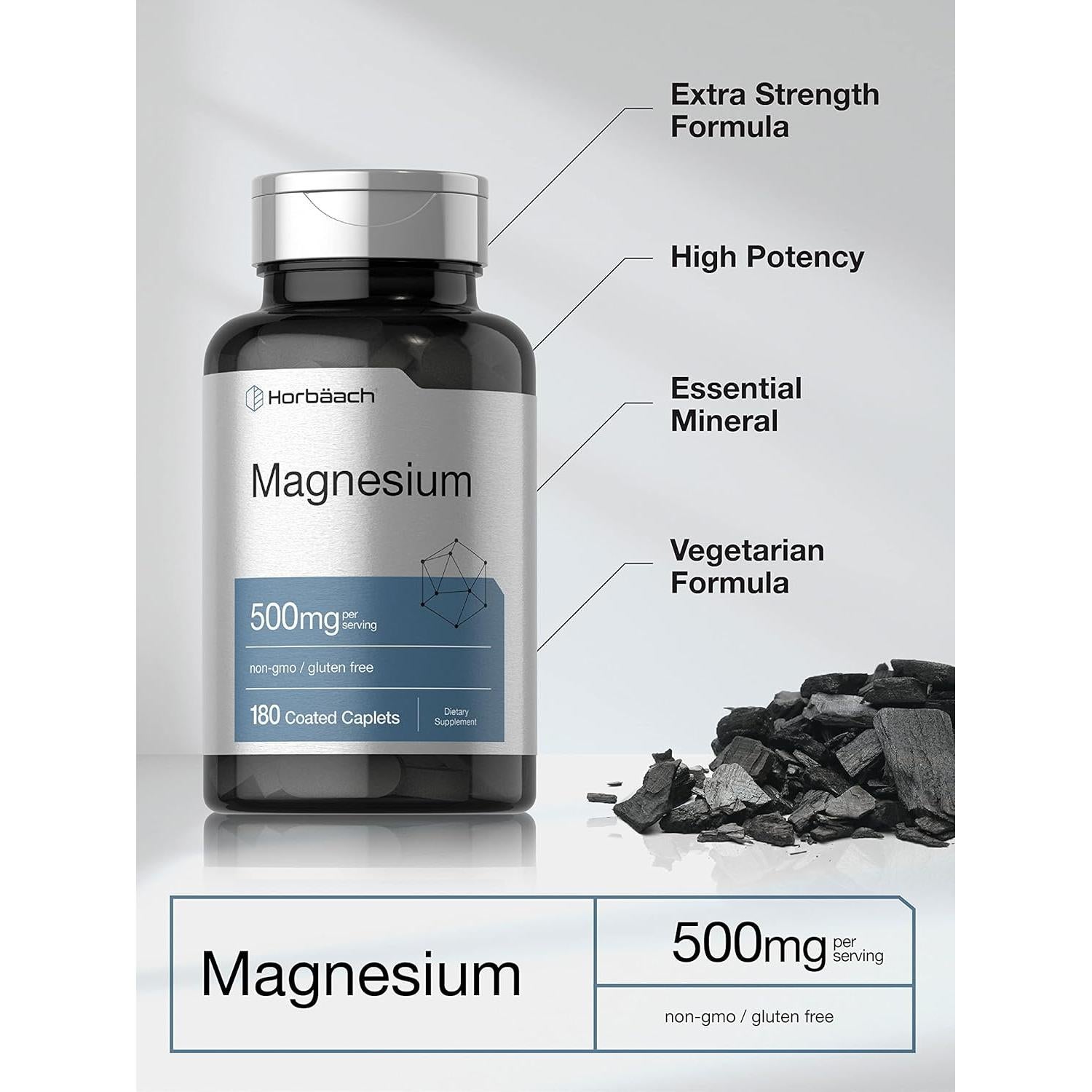 Suplemento de Magnesio 500mg Horbaach | 180 Tabletas Vegetarianas