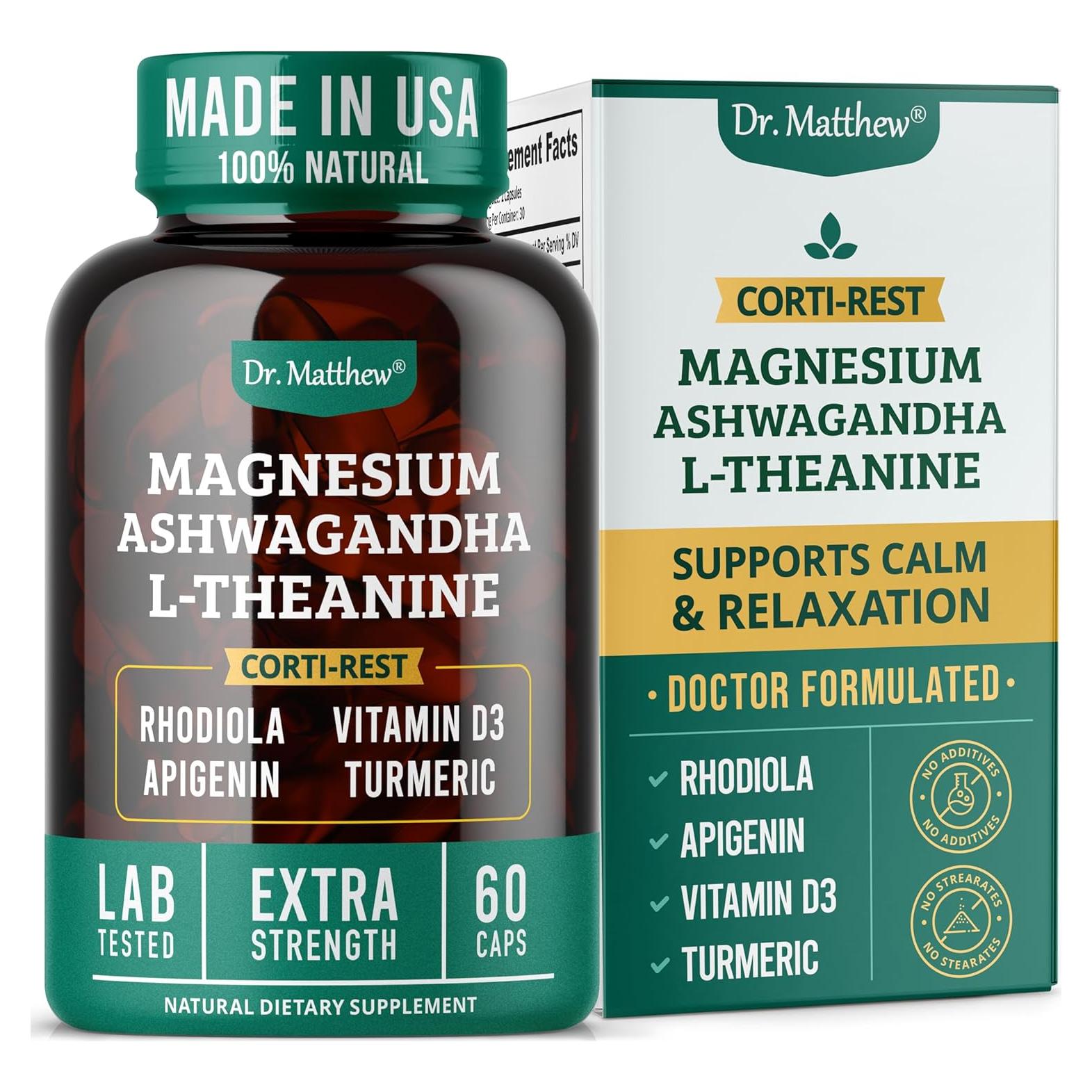 Suplemento Vegano de Cortisol Dr. Matthew - Ashwagandha, Magnesio, D3