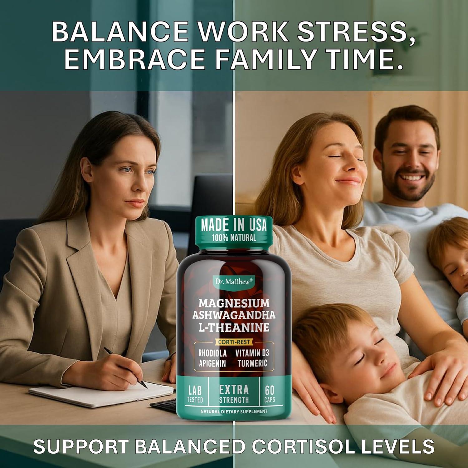 Suplemento Vegano de Cortisol Dr. Matthew - Ashwagandha, Magnesio, D3