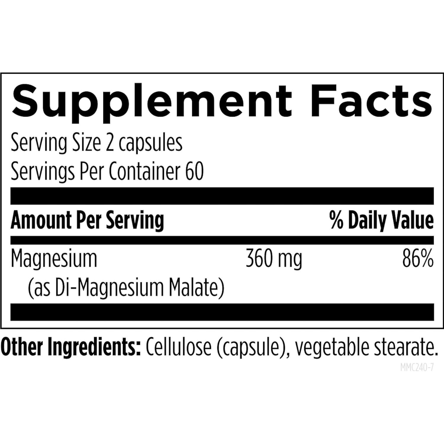 Suplemento de Magnesio Malato Diseños para la Salud 240 Cápsulas