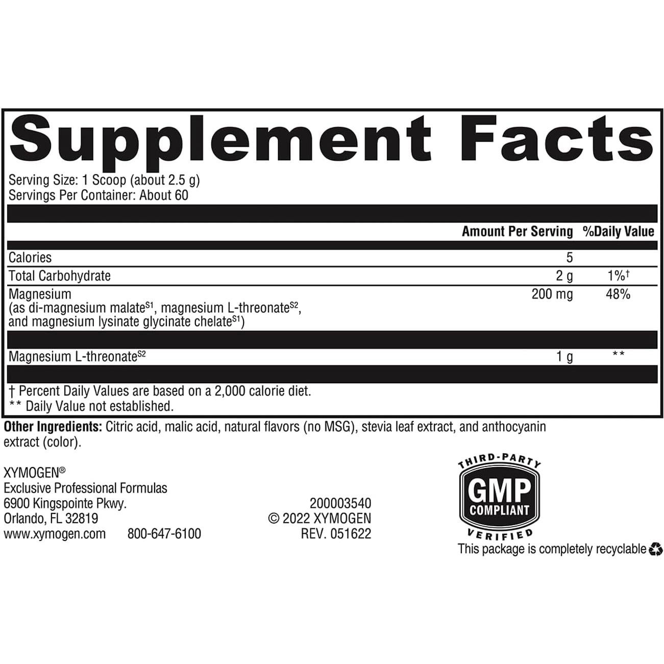 Polvo de Magnesio Quelado XYMOGEN OptiMag Neuro 150g Frutos Rojos