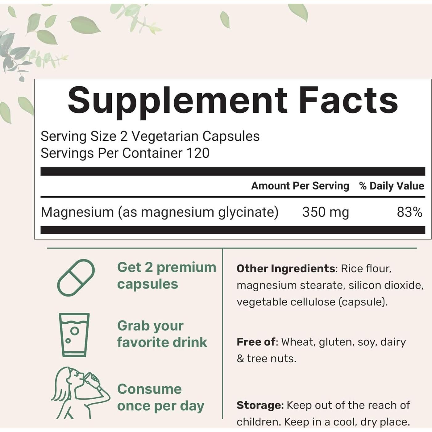 Magnesio Glicinato 350mg Micro Ingredients 240 Cápsulas Vegetales