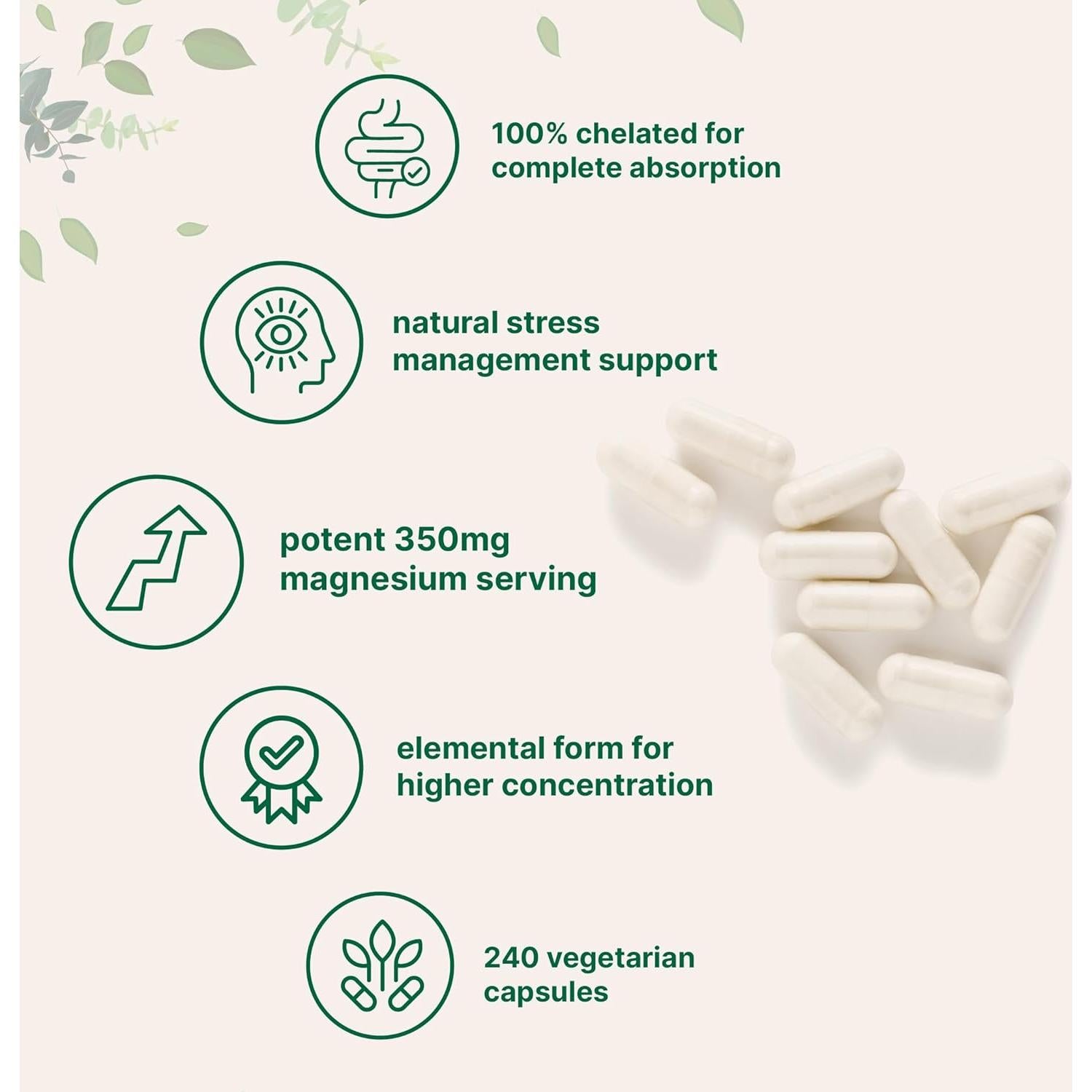 Magnesio Glicinato 350mg Micro Ingredients 240 Cápsulas Vegetales