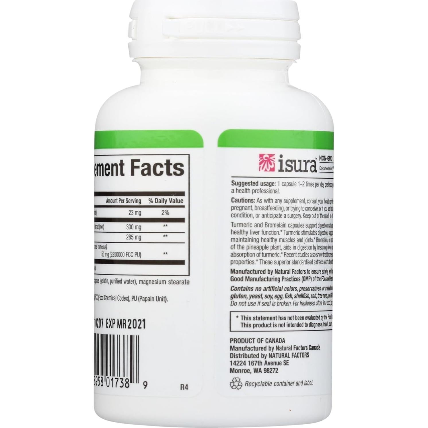 Cápsulas de Cúrcuma y Bromelina 450 mg - Factores Naturales, 90 Unidades