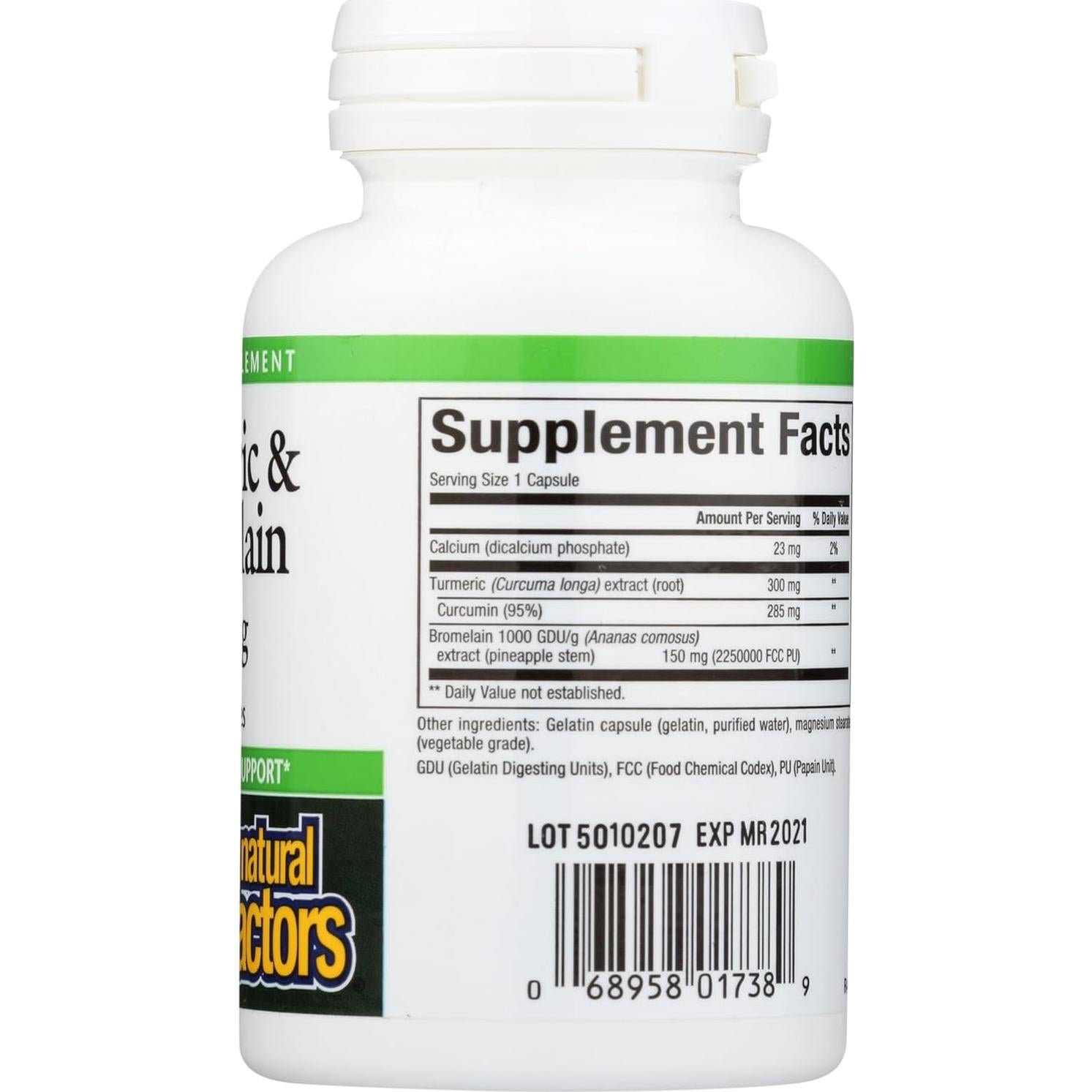 Cápsulas de Cúrcuma y Bromelina 450 mg - Factores Naturales, 90 Unidades