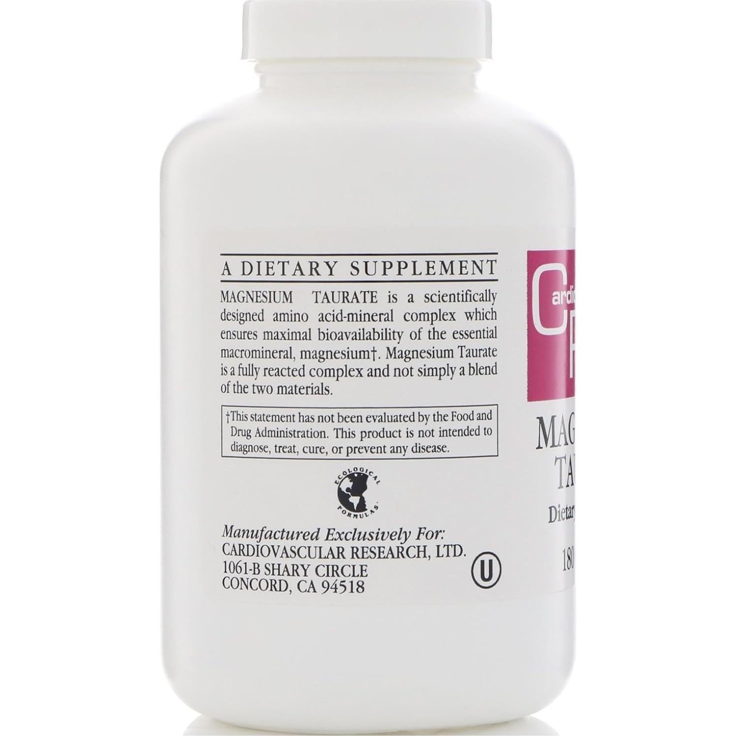 Taurato de Magnesio 125 mg Investigación Cardiovascular 180 Cápsulas