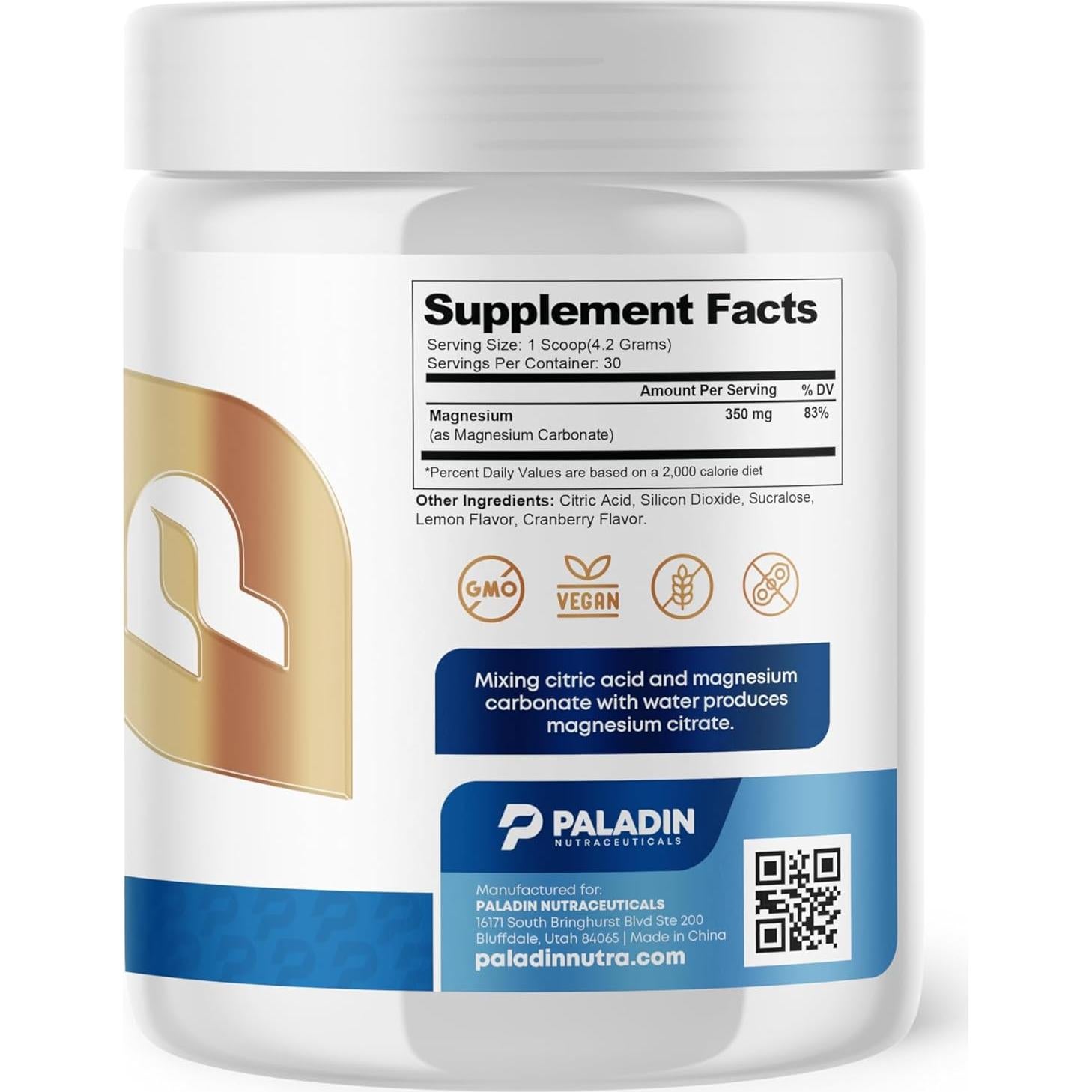 Polvo de Magnesio Paladin Nutraceuticals 30 Porciones Limonada