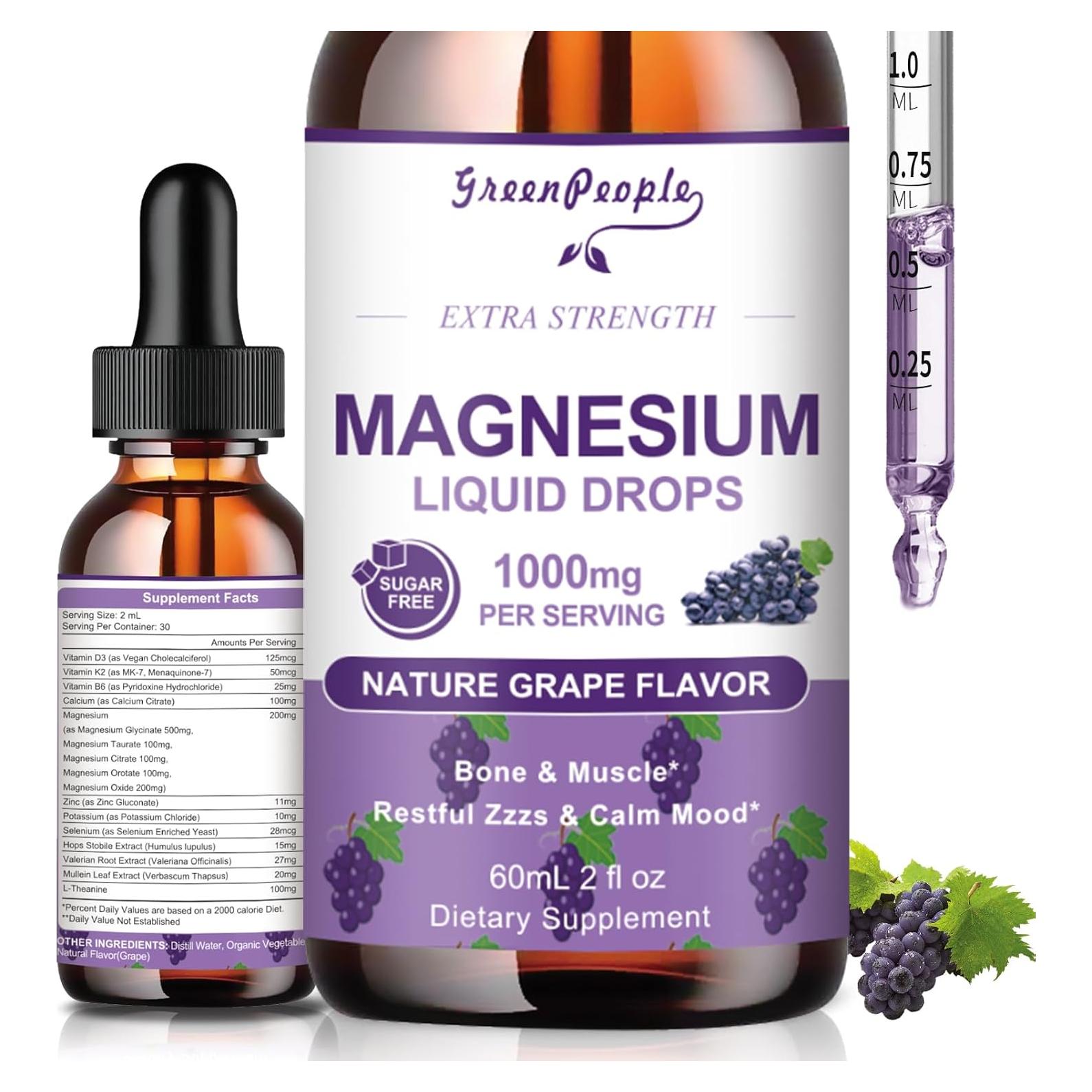 Glicinato de Magnesio Líquido 1000mg - 59ml Uva Sin Azúcar