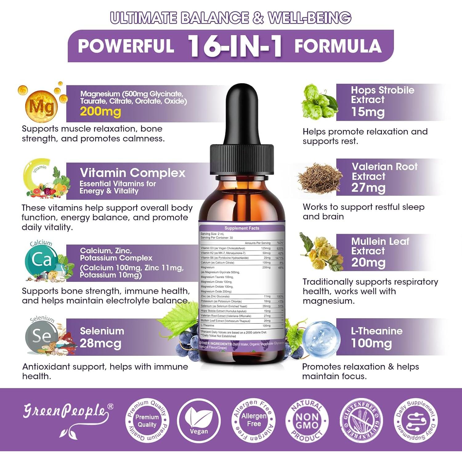 Glicinato de Magnesio Líquido 1000mg - 59ml Uva Sin Azúcar