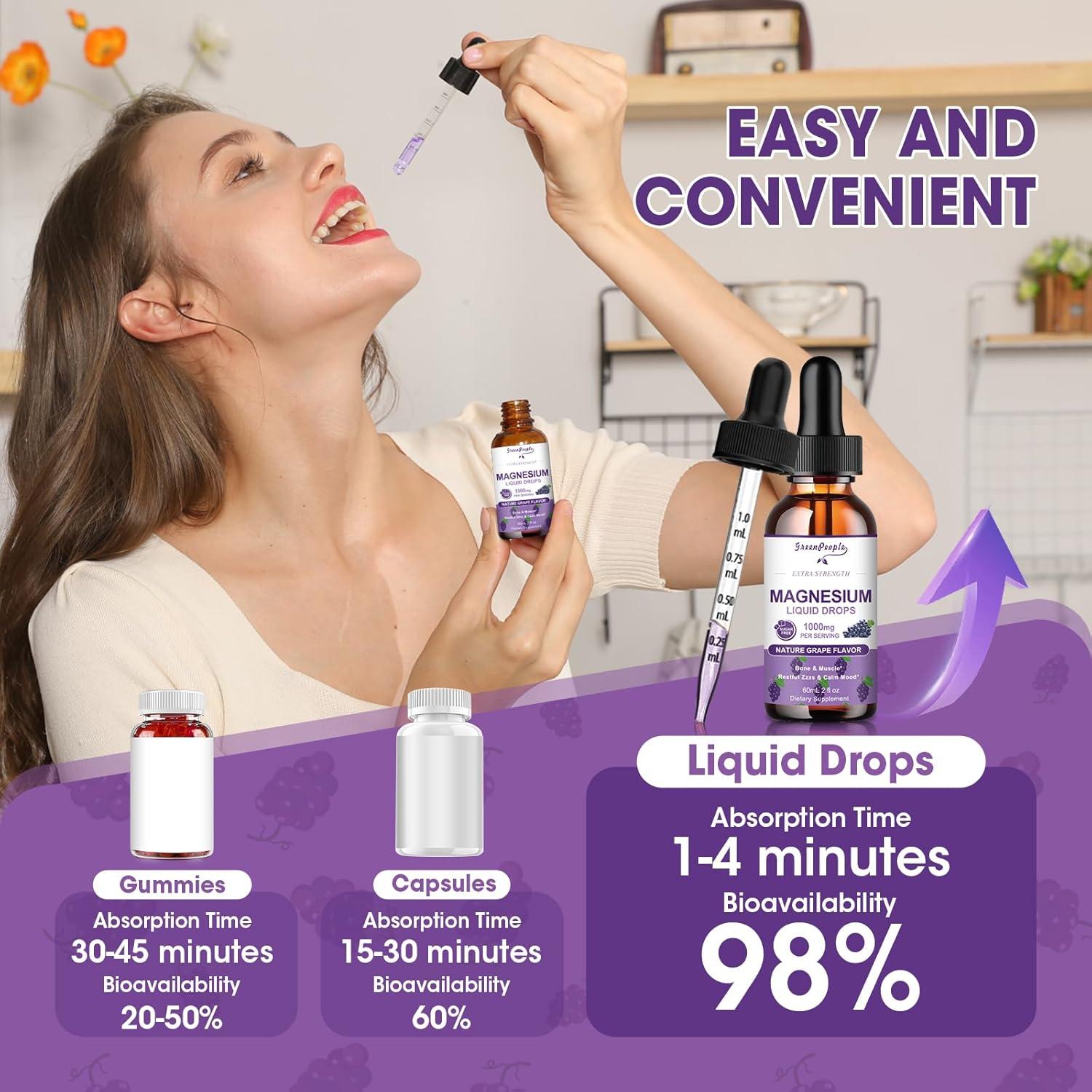 Glicinato de Magnesio Líquido 1000mg - 59ml Uva Sin Azúcar