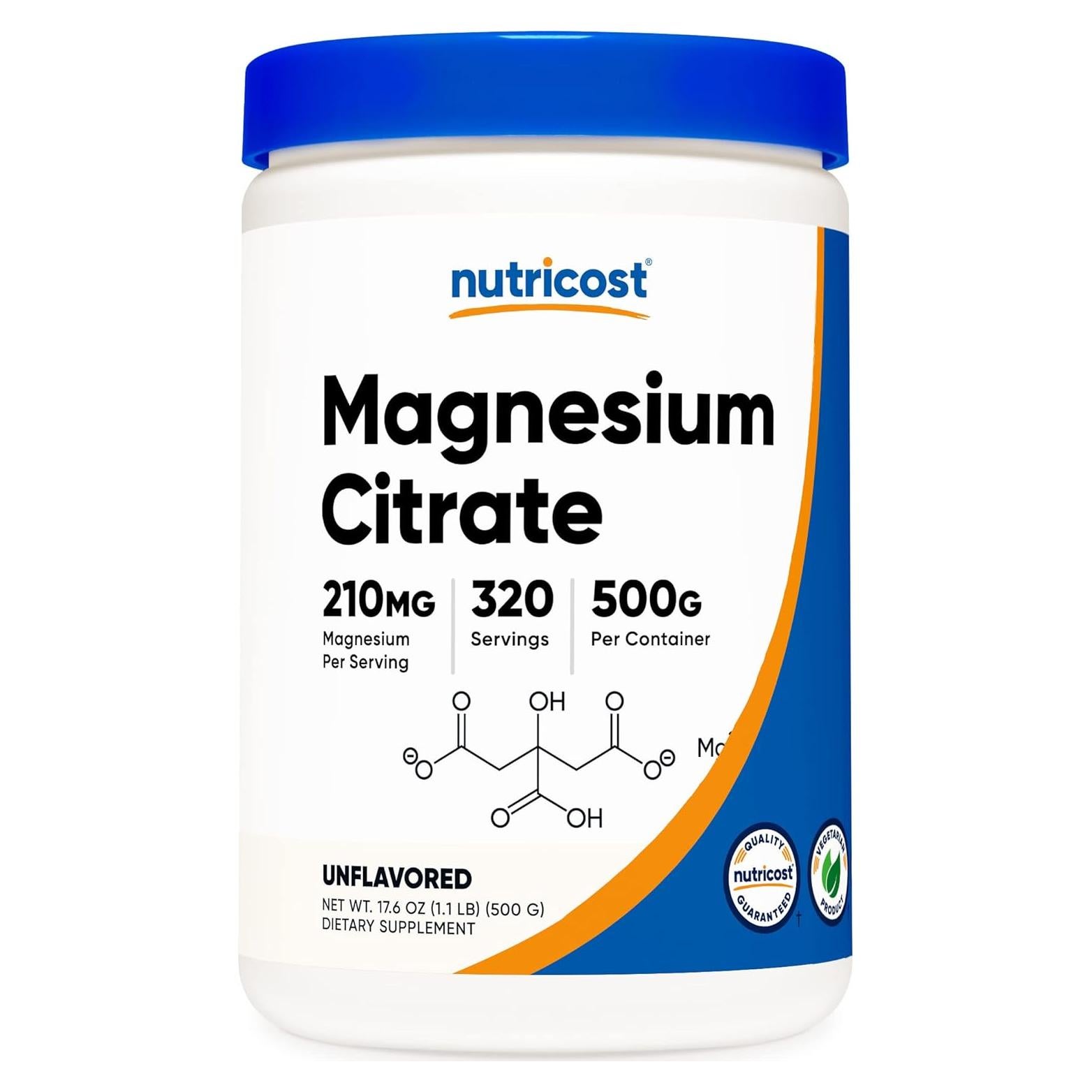 Polvo de Citrato de Magnesio Nutricost 500g Sin Sabor