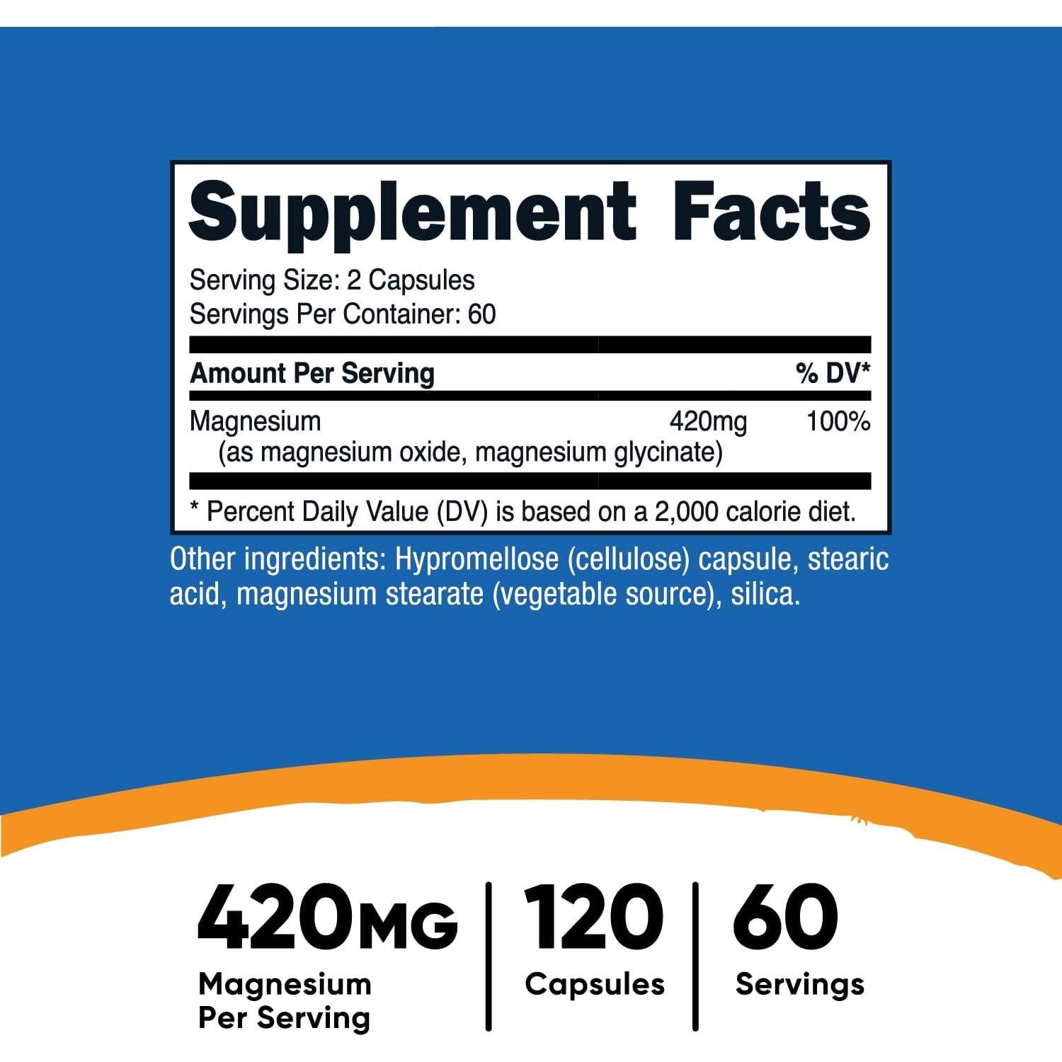 Nutricost Magnesio+ Fuerza Extra 420mg - 120 Cápsulas Veganas