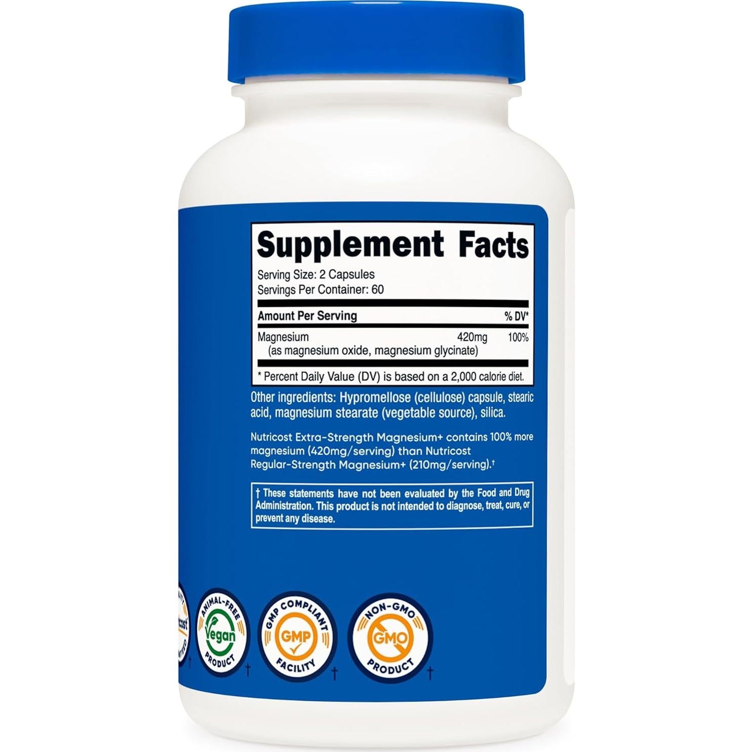 Nutricost Magnesio+ Fuerza Extra 420mg - 120 Cápsulas Veganas