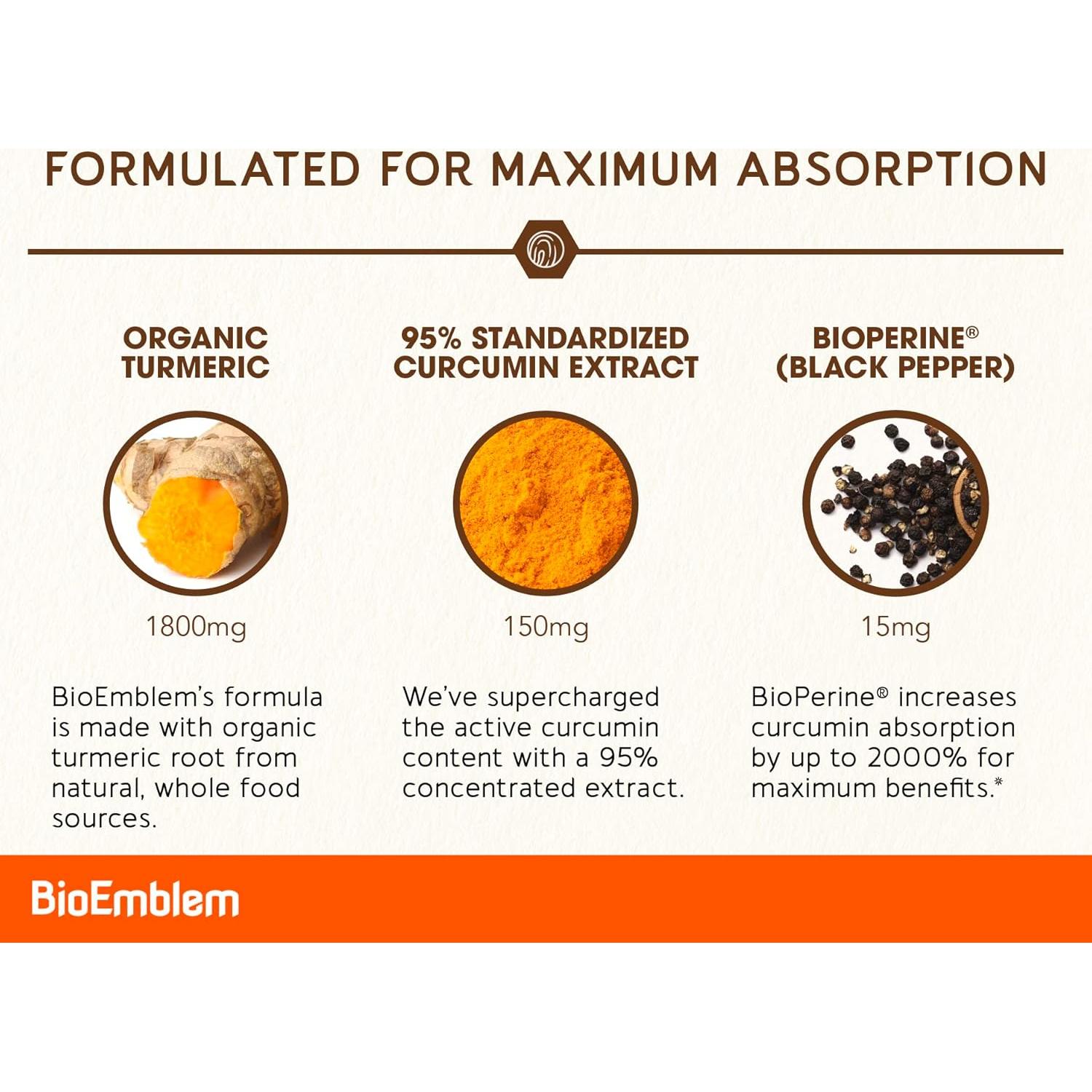 Suplemento de Cúrcuma Curcumina BioEmblem 30 Días - Salud Articular