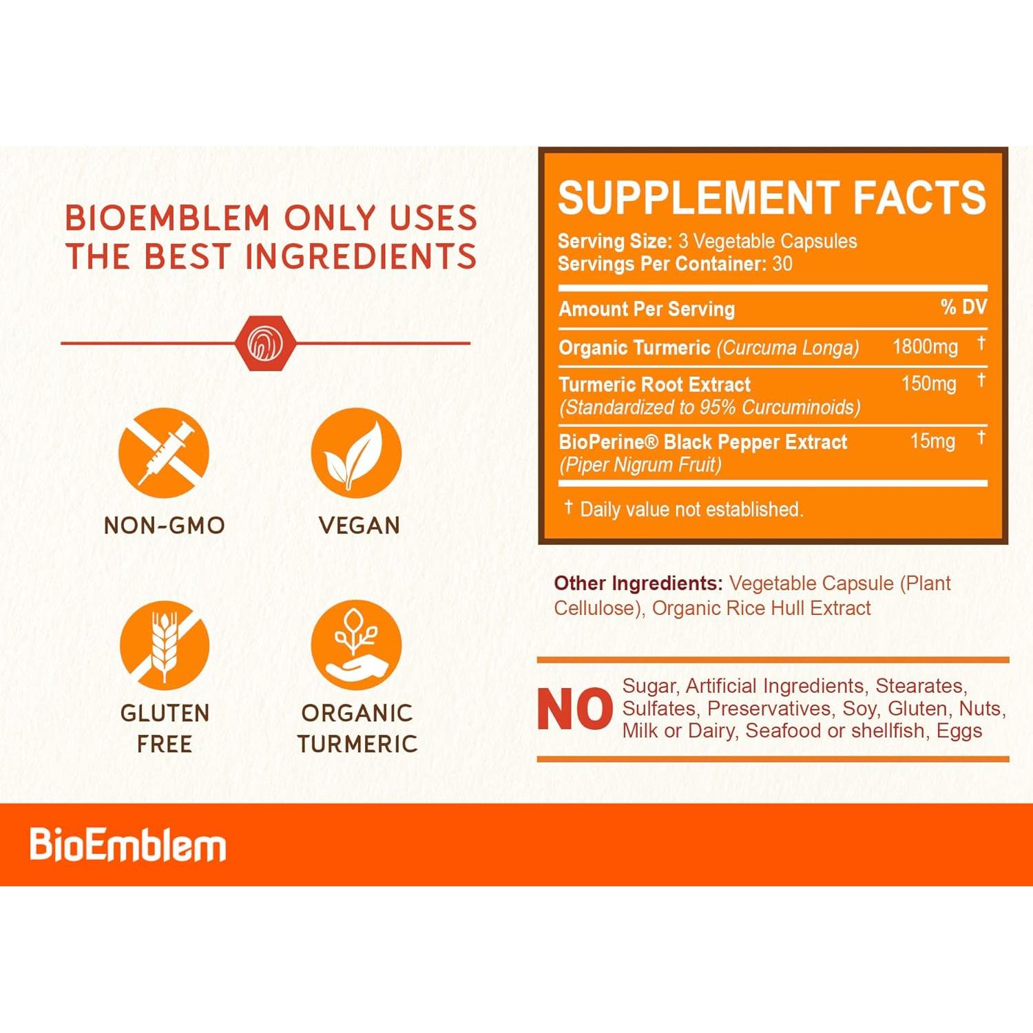 Suplemento de Cúrcuma Curcumina BioEmblem 30 Días - Salud Articular