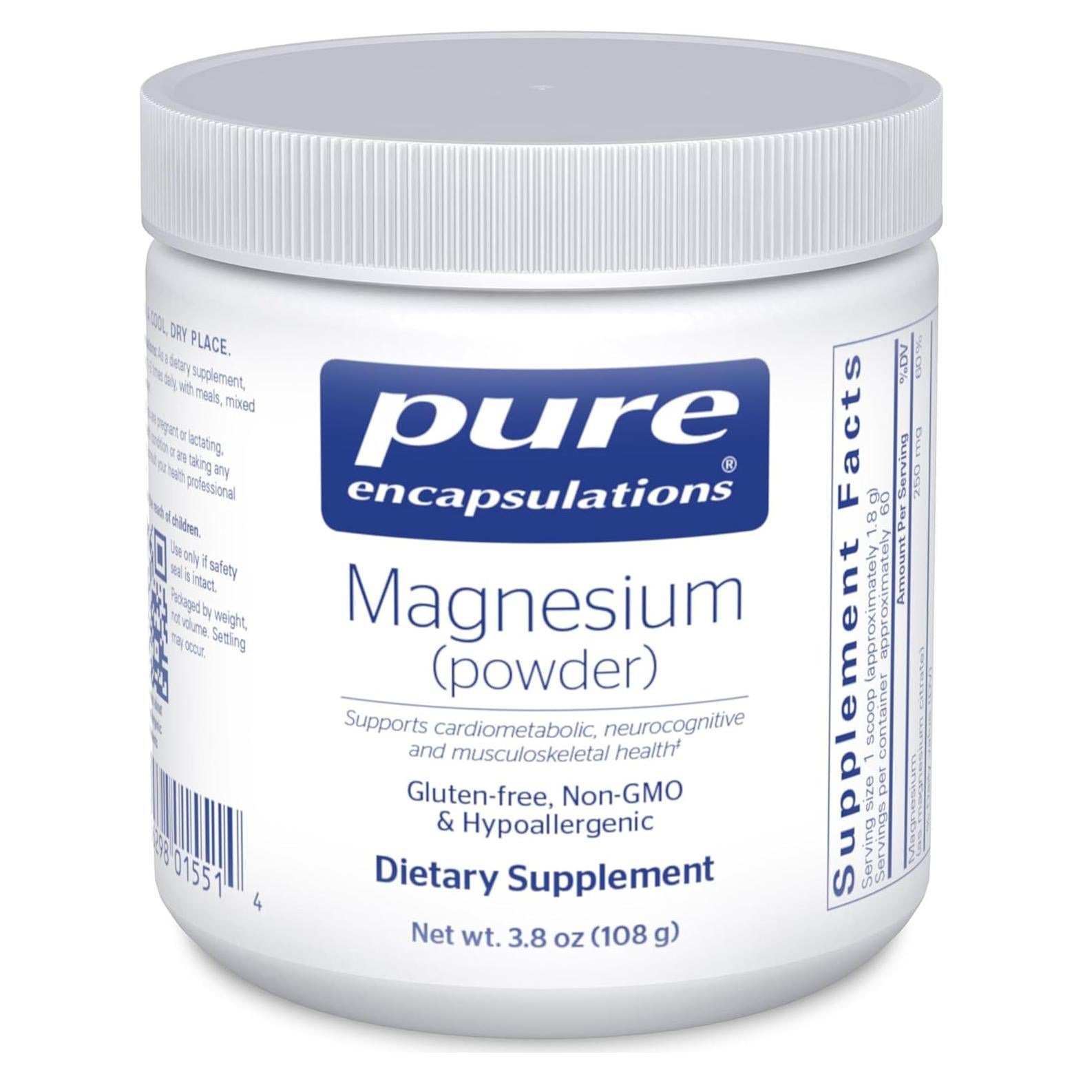 Magnesio en Polvo Pure Encapsulations 104.9g - Apoyo Cardiovascular y Muscular