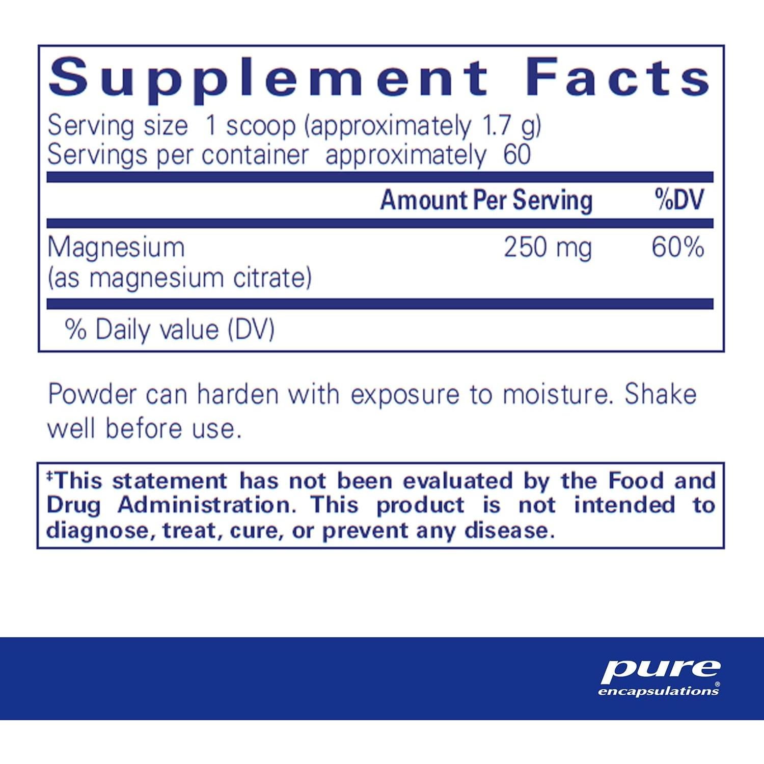 Magnesio en Polvo Pure Encapsulations 104.9g - Apoyo Cardiovascular y Muscular