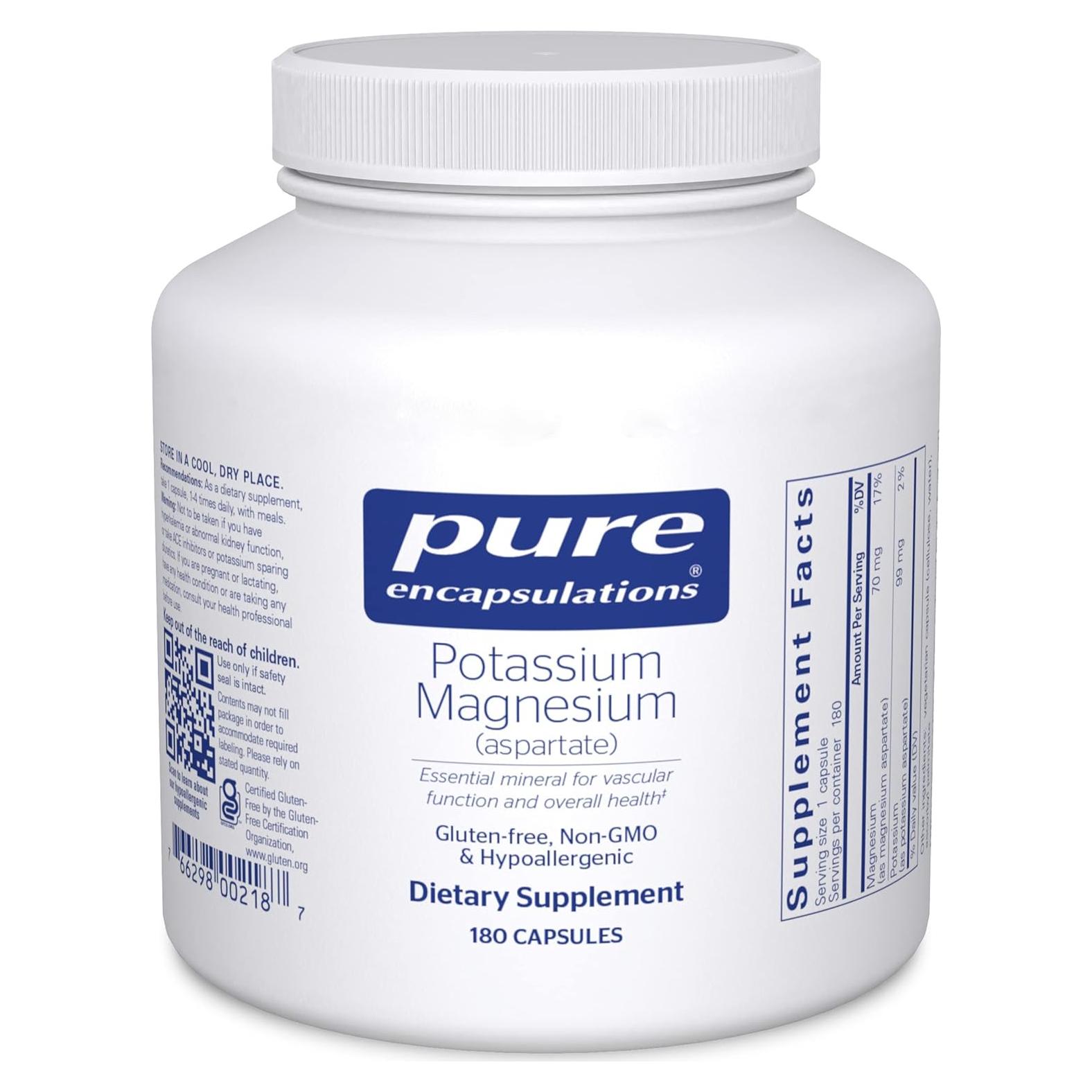 Suplemento Potasio Magnesio Pure Encapsulations 180 Cápsulas