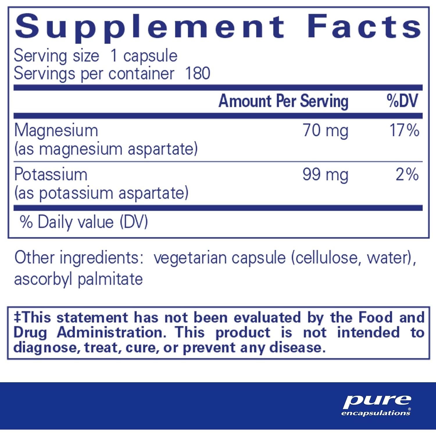 Suplemento Potasio Magnesio Pure Encapsulations 180 Cápsulas