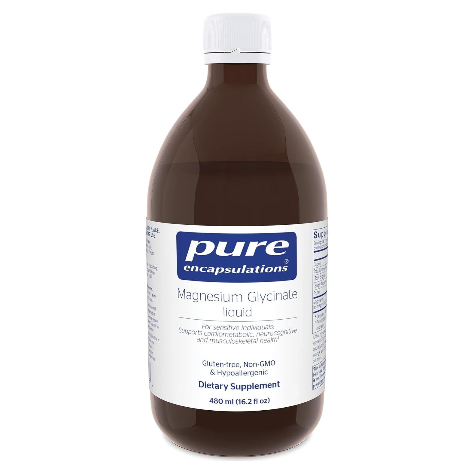 Magnesio Glicinato Líquido Pure Encapsulations 480 ml - Salud Ósea y Cardiovascular