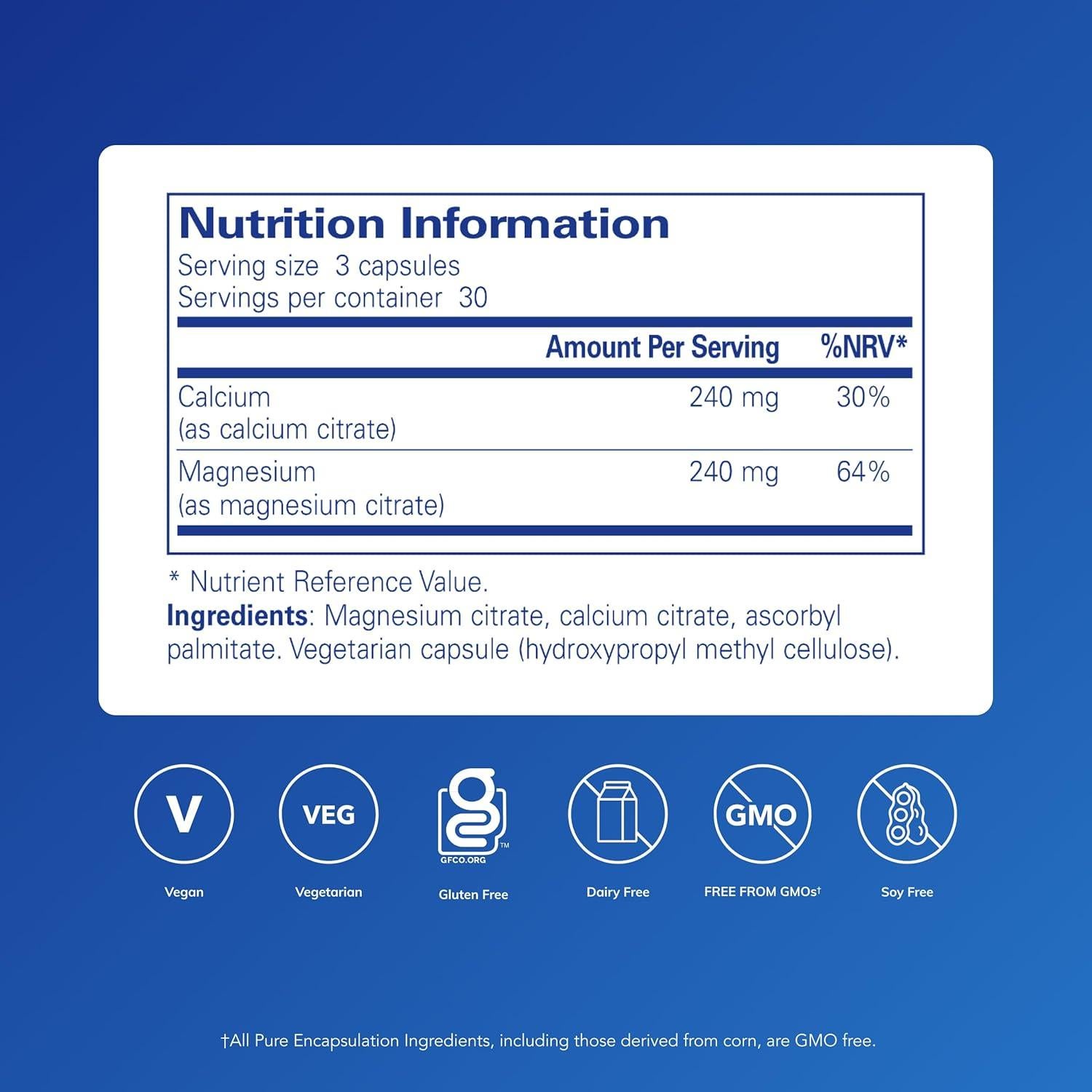 Suplemento Calcio Magnesio Citrato Pure Encapsulations 90 Cápsulas