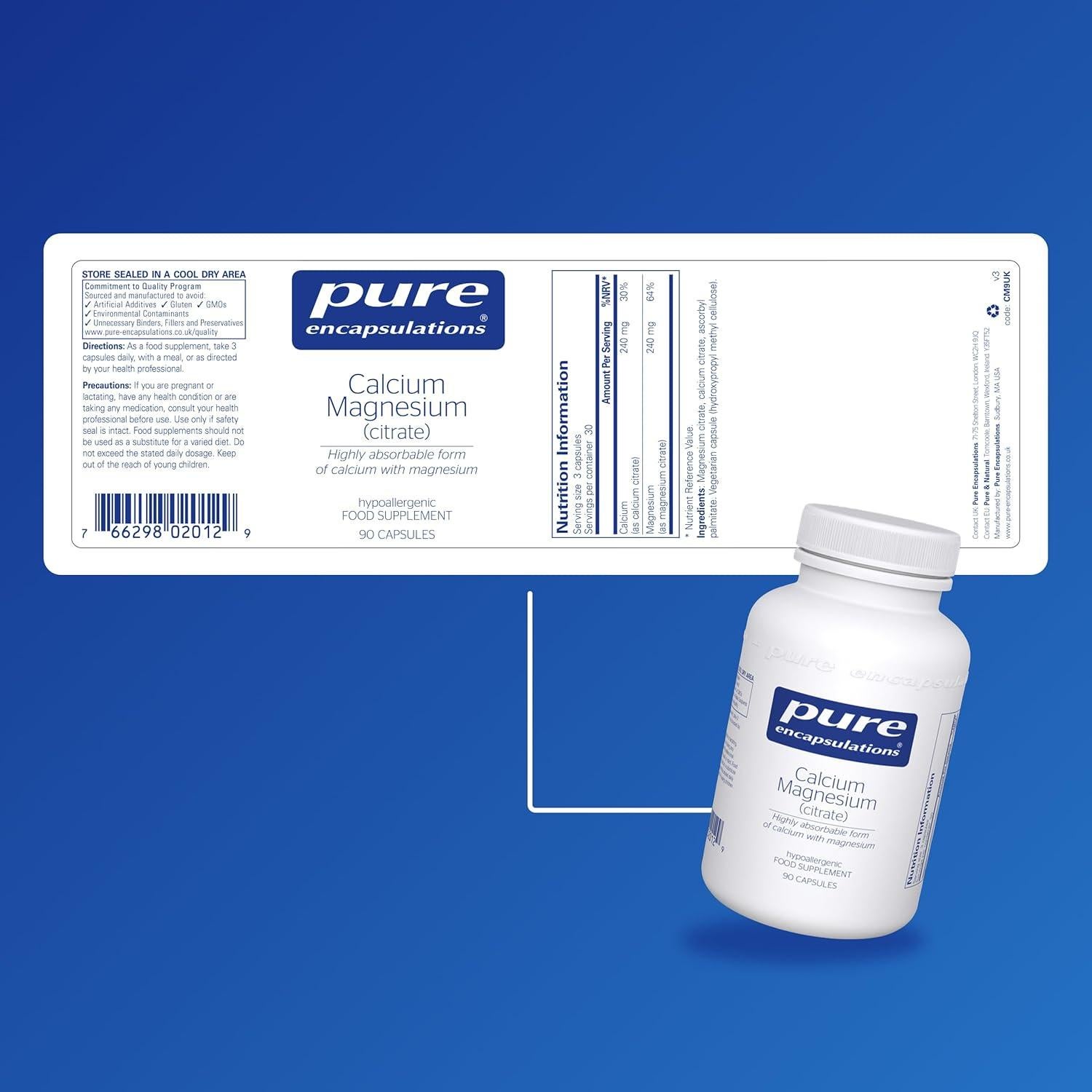 Suplemento Calcio Magnesio Citrato Pure Encapsulations 90 Cápsulas