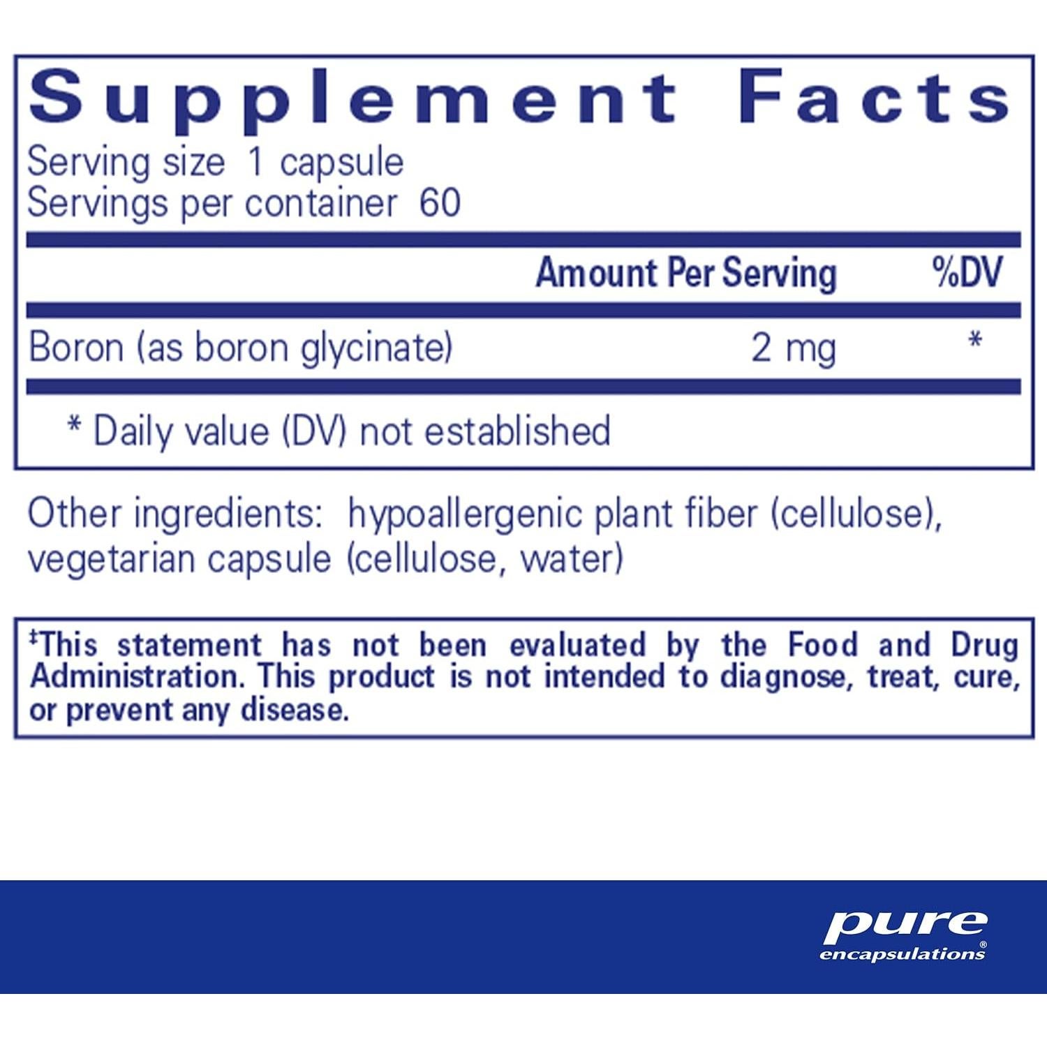 Suplemento Boro Pure Encapsulations 60 Cápsulas - Equilibrio Hormonal