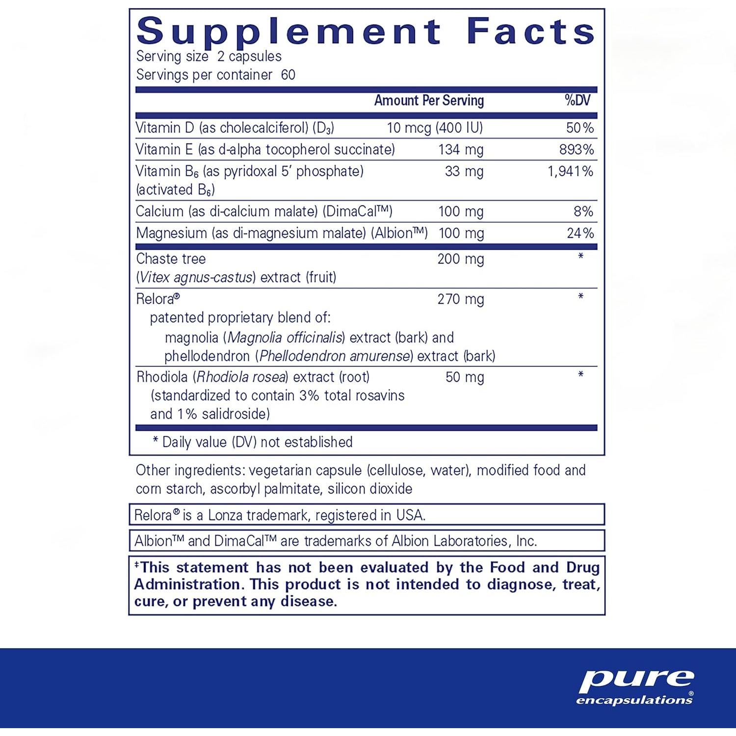 Suplemento Hipoalergénico Pure Encapsulations Esenciales PMS 120 Cápsulas