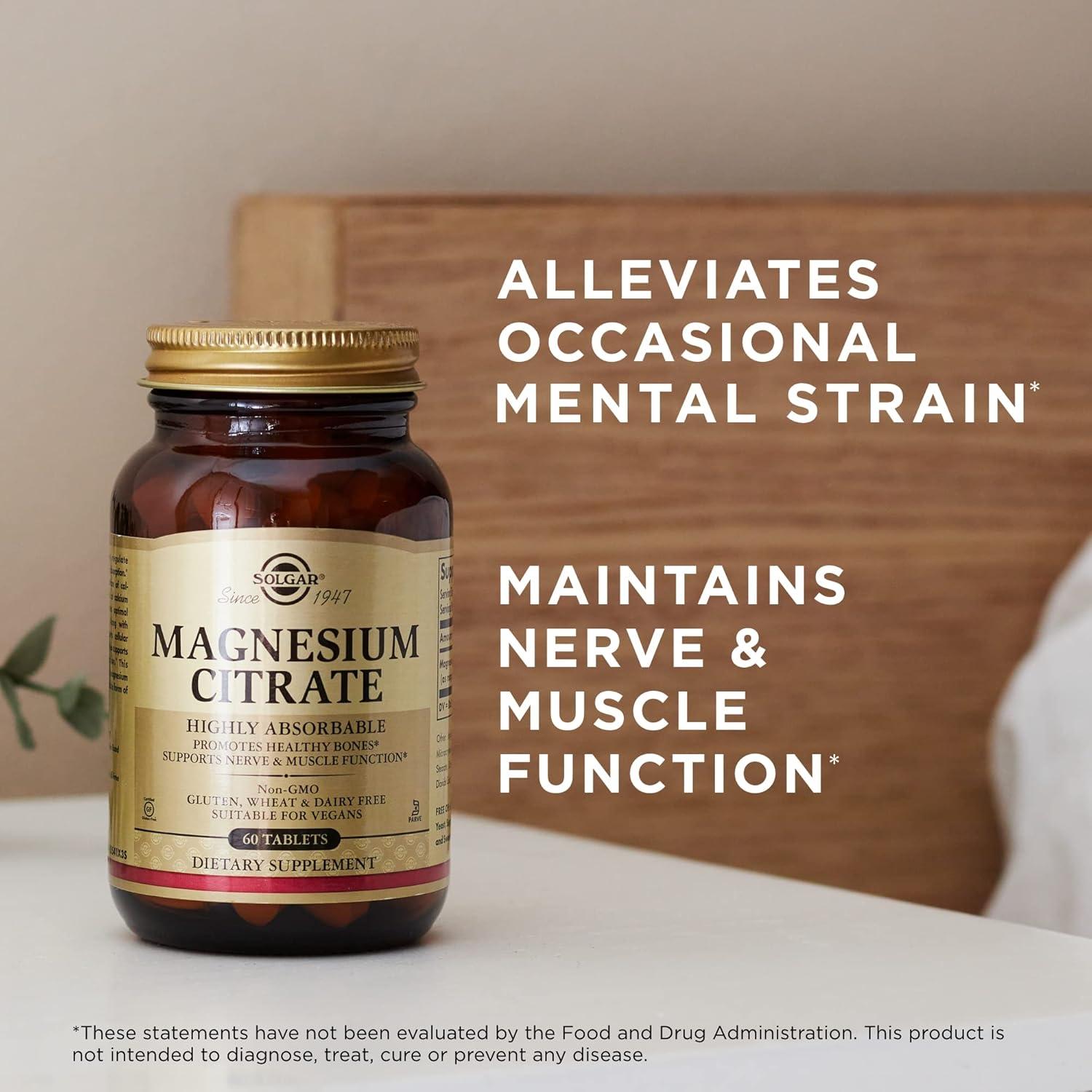 Citrato de Magnesio Solgar 60 Tabletas - Absorbible, Vegano