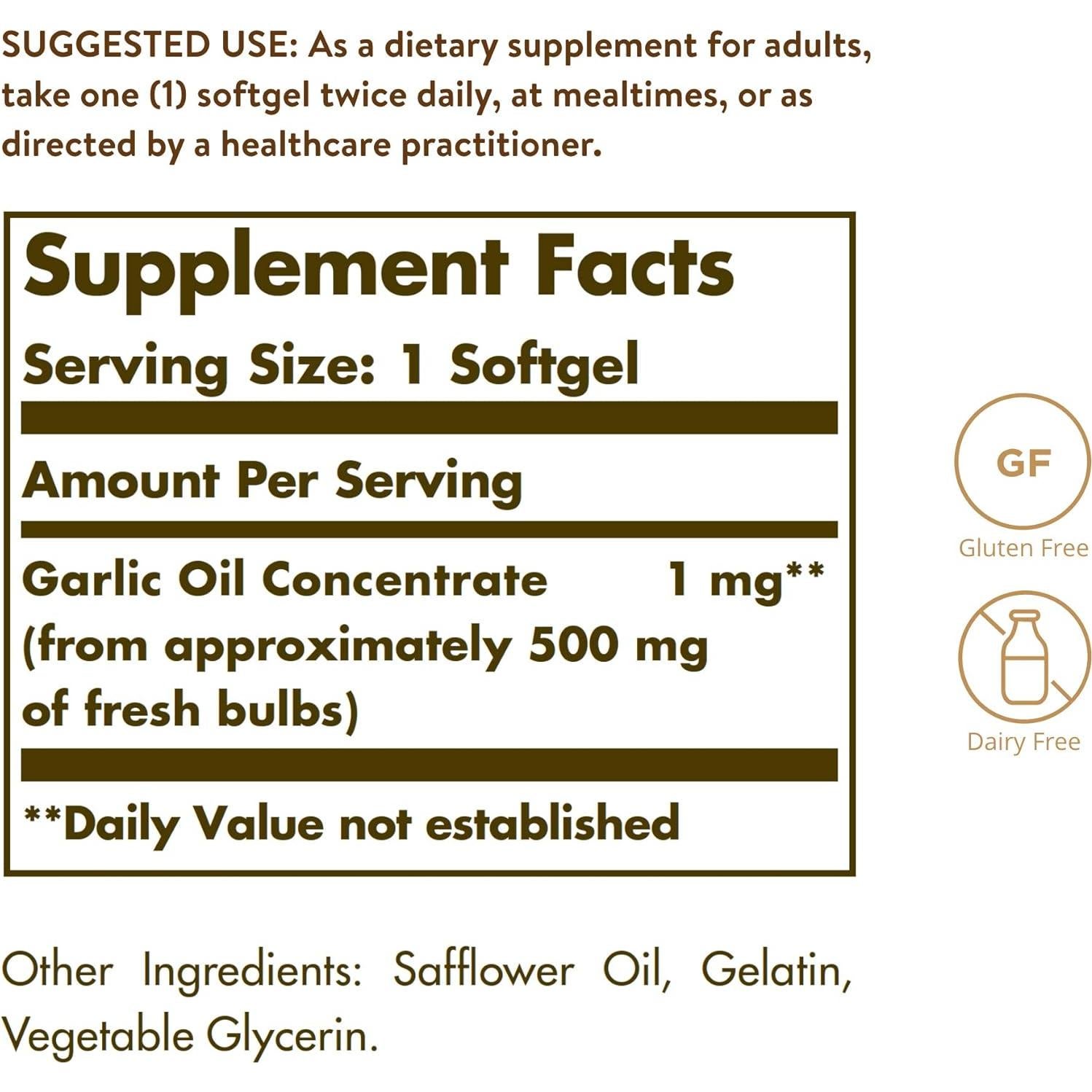 Perlas de Aceite de Ajo Solgar 250 Gelatinas Blandas 500mg