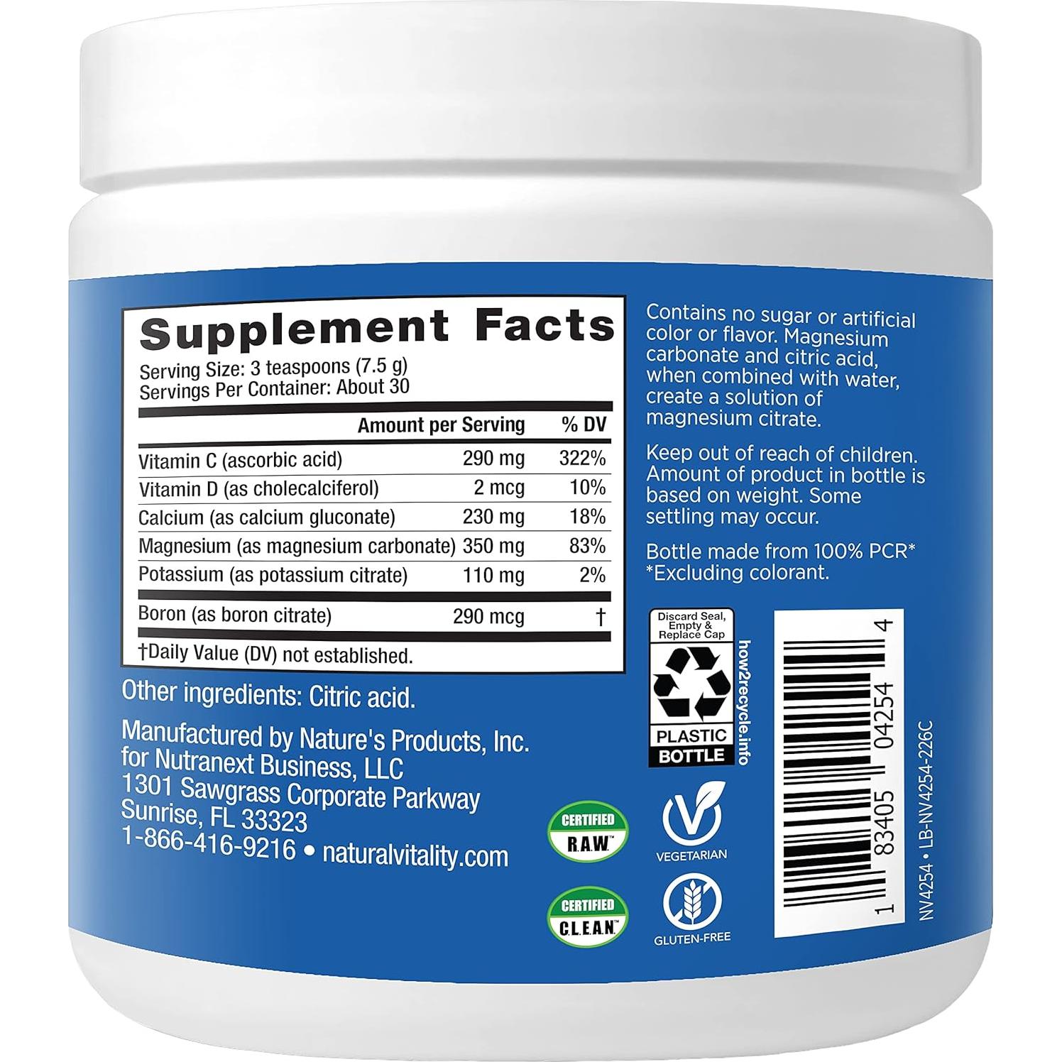 Polvo de Magnesio Natural Vitality Plus Calcio 286g