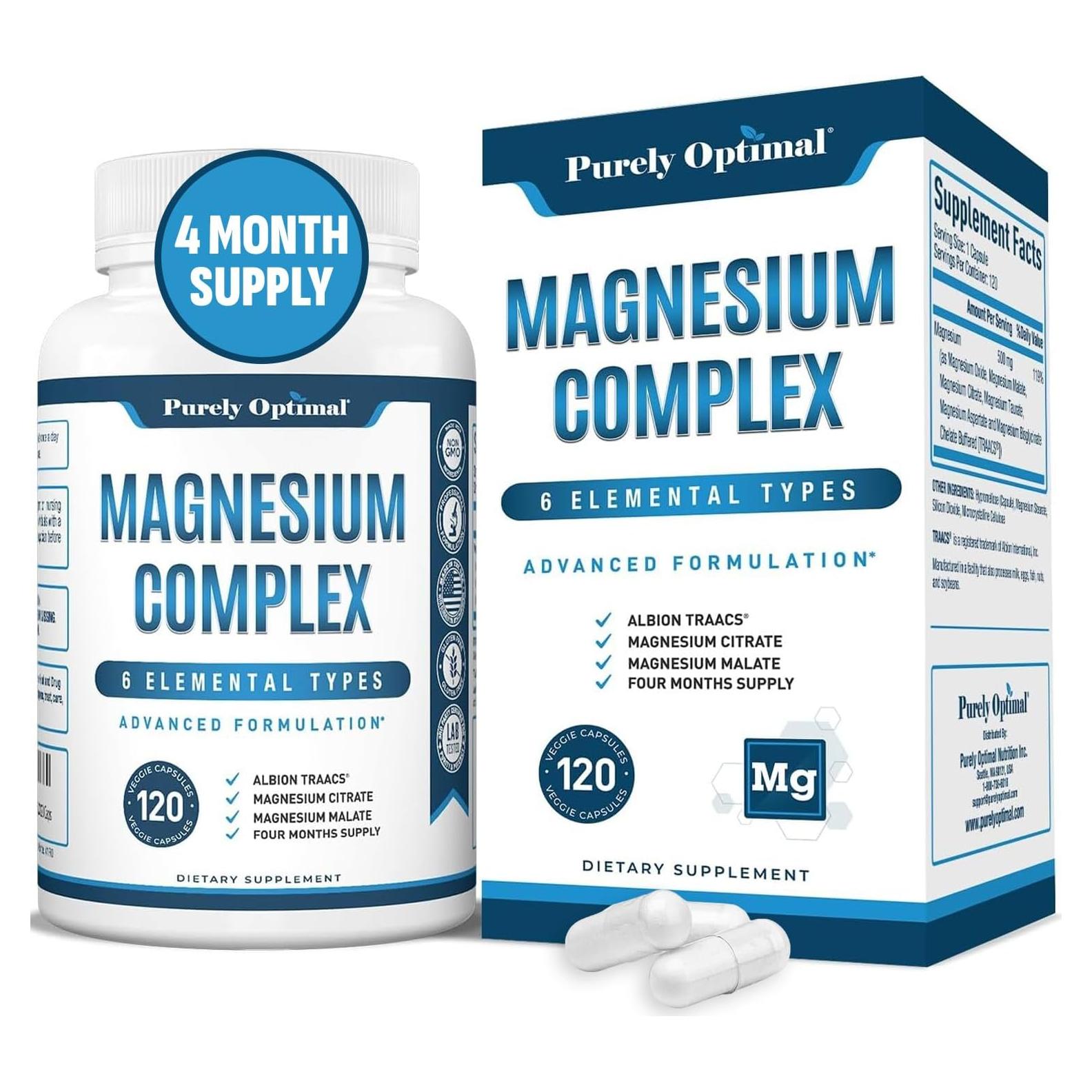 Suplemento de Magnesio Purely Optimal - 120 Cápsulas Alta Absorción