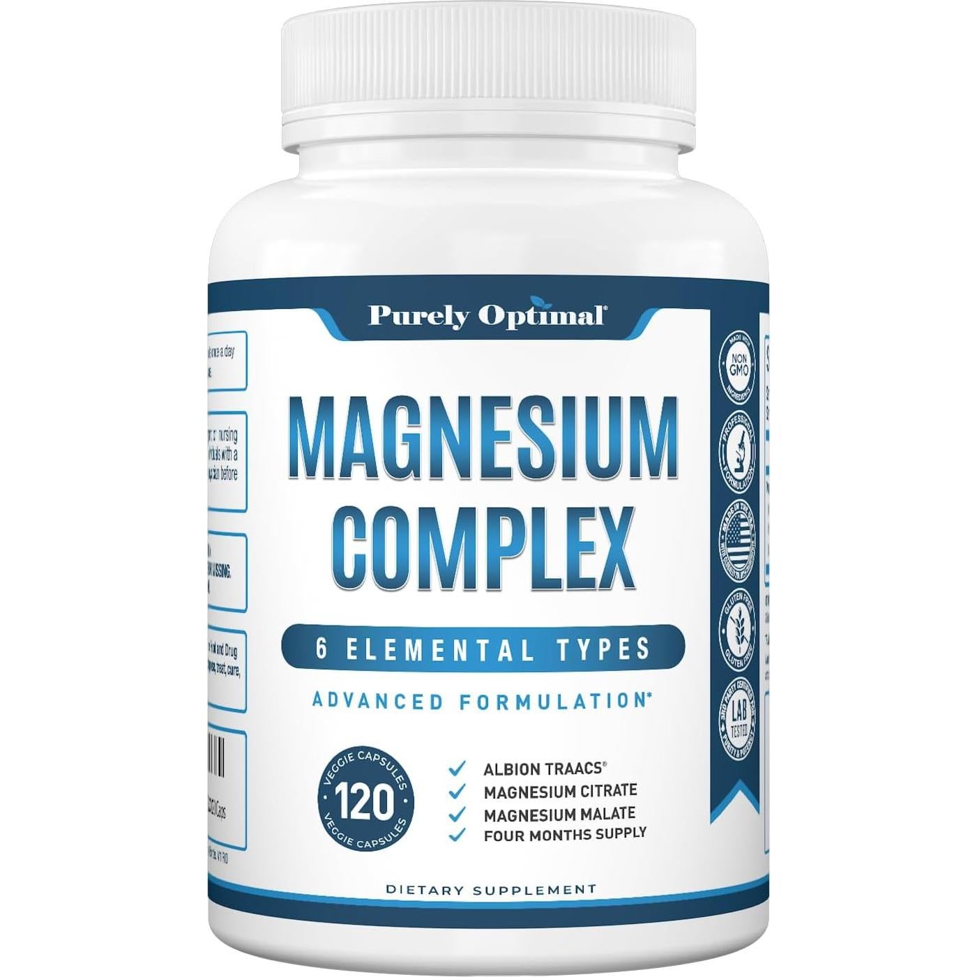 Suplemento de Magnesio Purely Optimal - 120 Cápsulas Alta Absorción