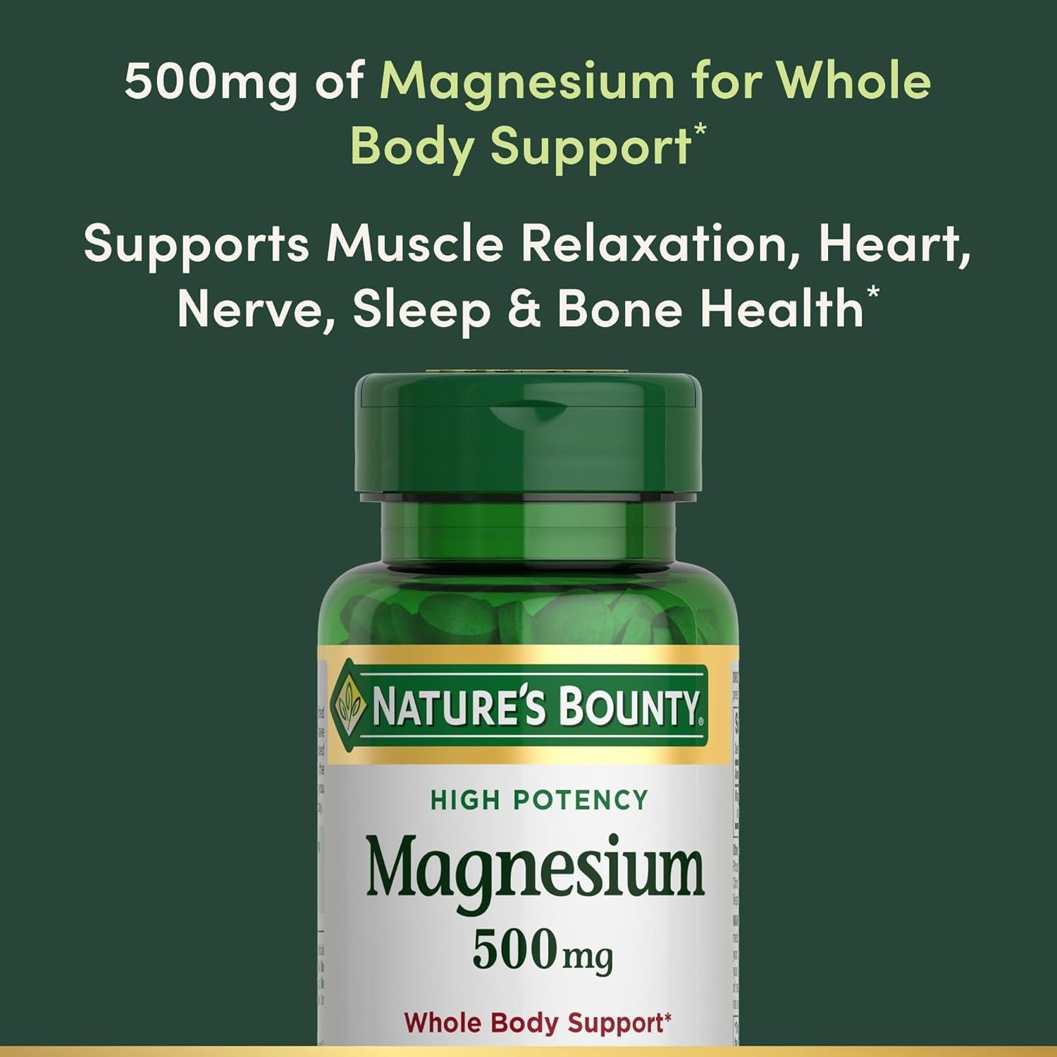 Suplemento de Magnesio Nature's Bounty 500 mg 100 Tabletas
