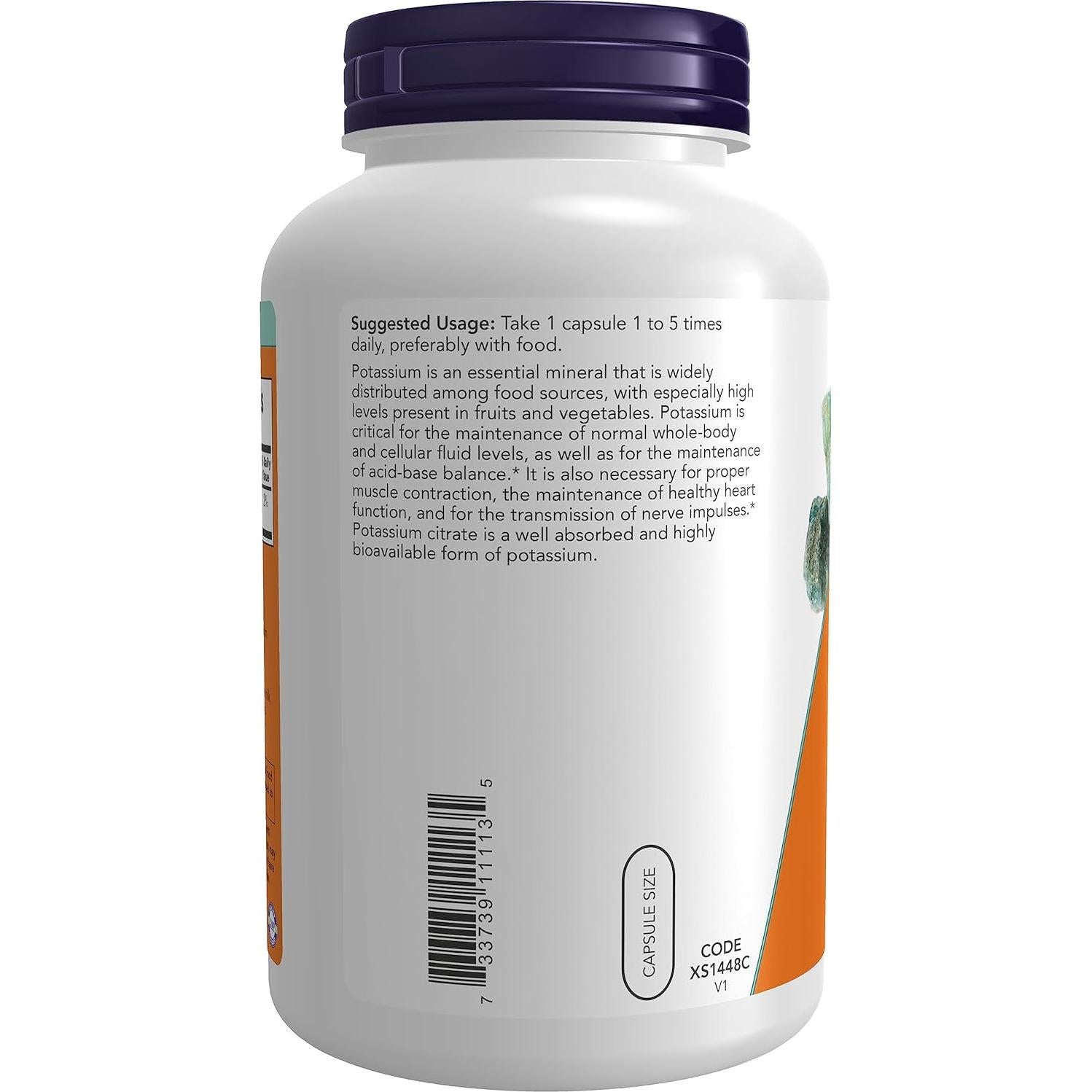 Citrato de Potasio NOW Foods 99 mg 360 Cápsulas Veganas