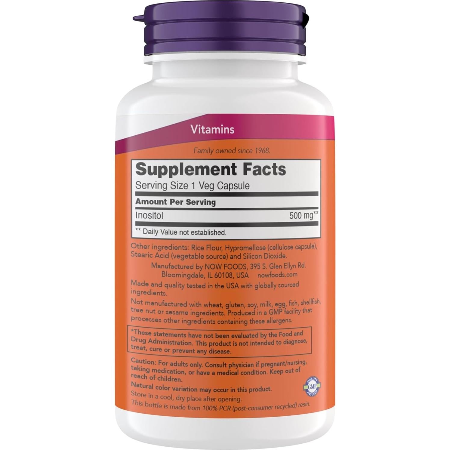 Now Foods Inositol 500 mg Myo Inositol 200 Cápsulas Veganas