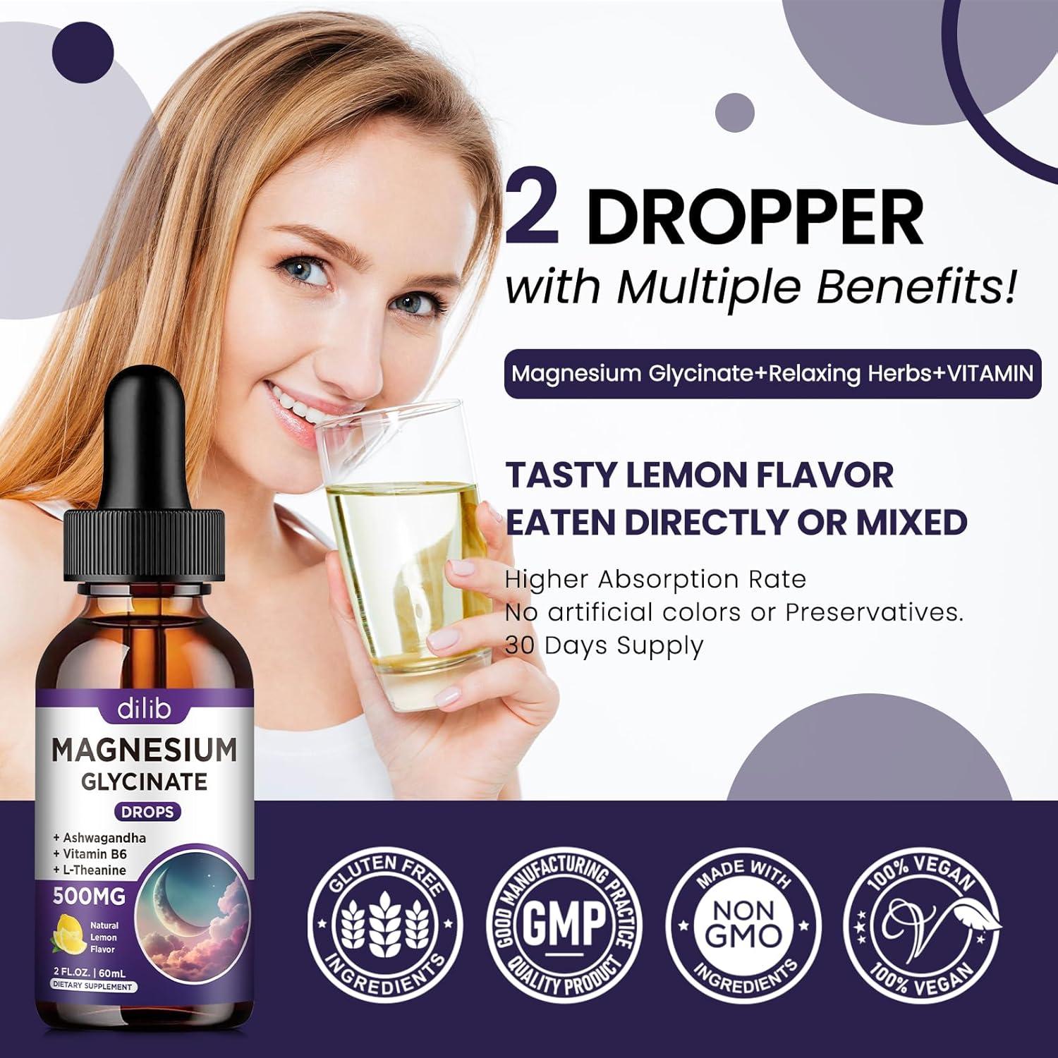 Suplemento Líquido de Glicinato de Magnesio 500mg Dilib - Limón