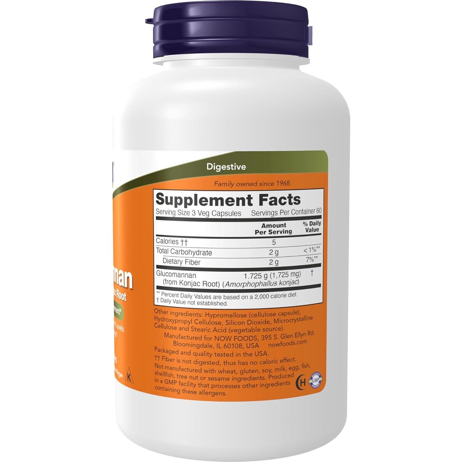 NOW Foods Glucomanano 575 mg 180 Cápsulas Veganas - Apoyo Peso Saludable