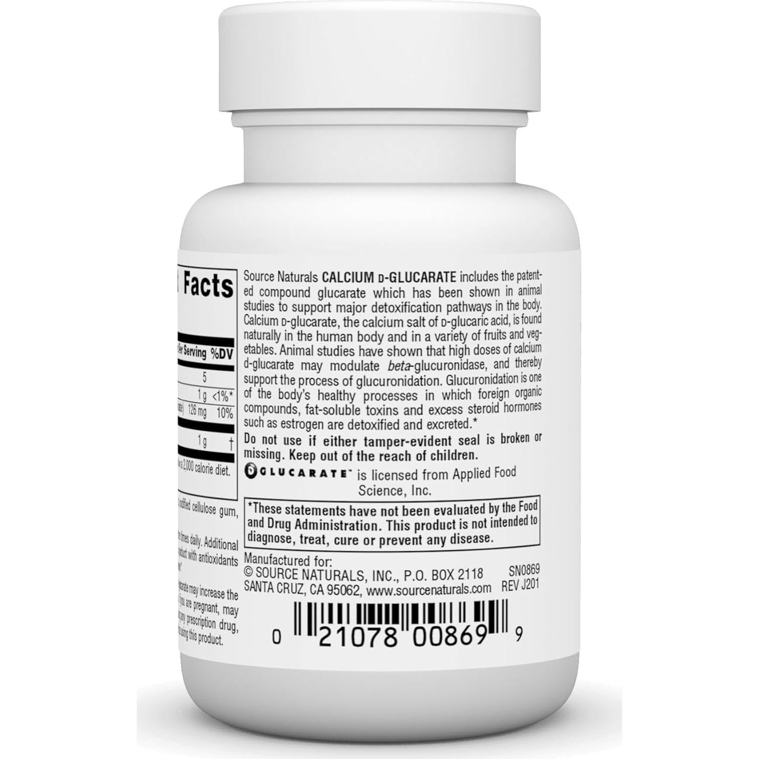 Calcio D-Glucarato 500mg Source Naturals - 30 Tabletas