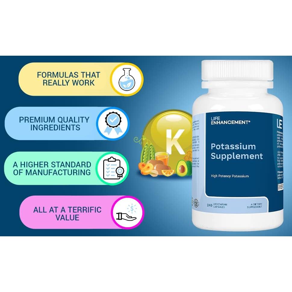 Suplemento de Potasio Life Enhancement 1020 mg 240 Cápsulas
